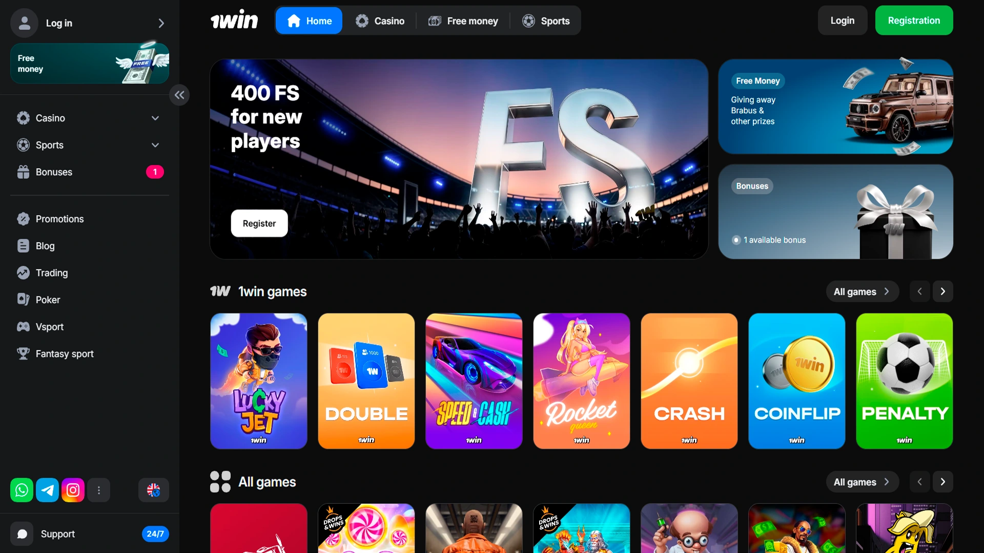 Explore the 1win official website home page.