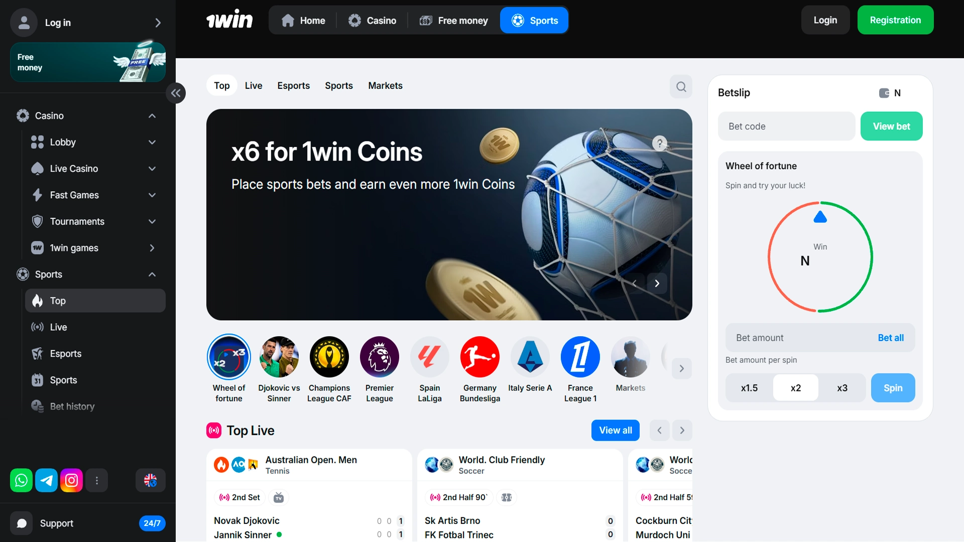 Bet on global sports events with 1win sportsbook.