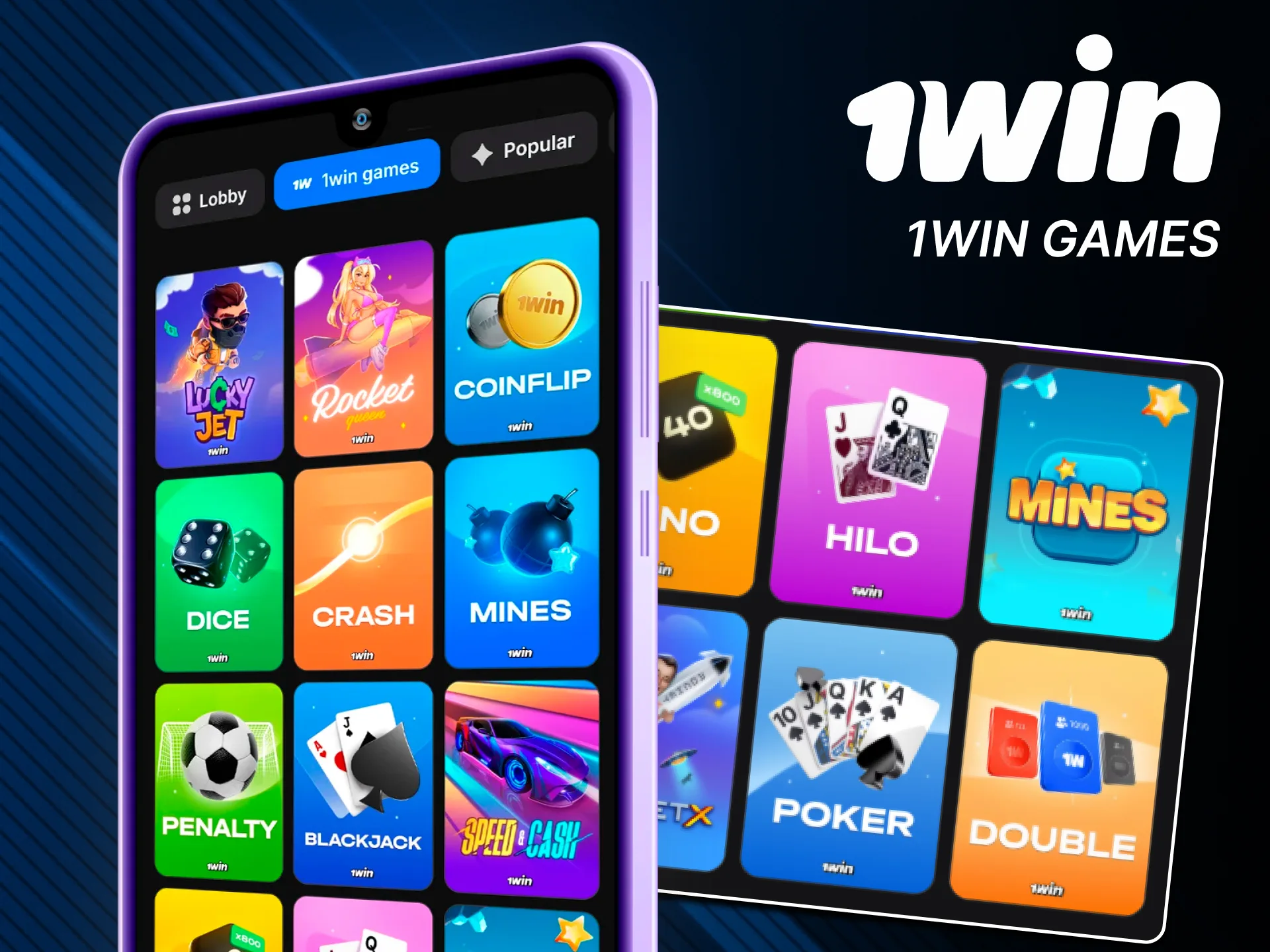 Access exclusive games on official 1win app.