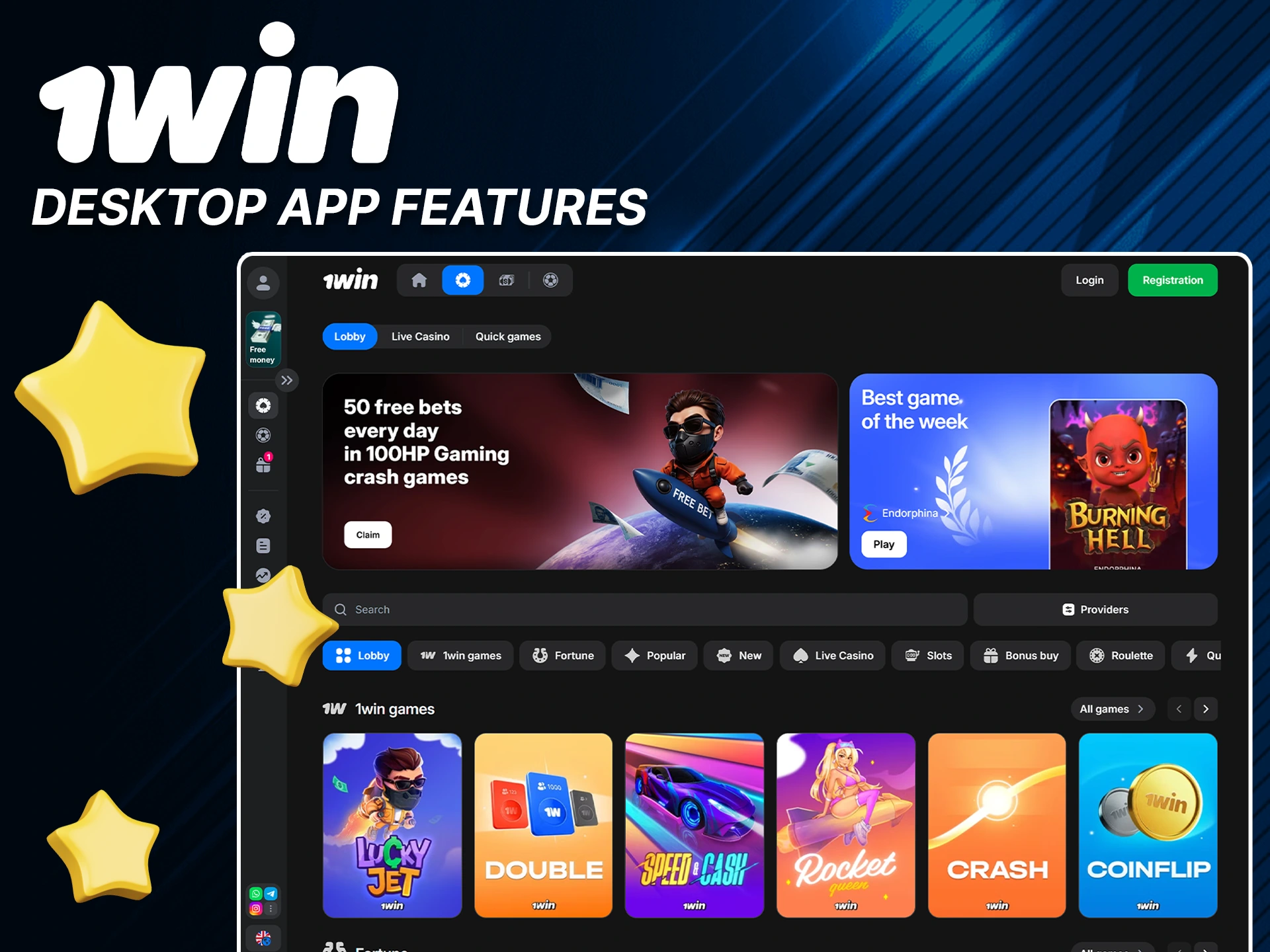 Key betting features available in 1win PC app.