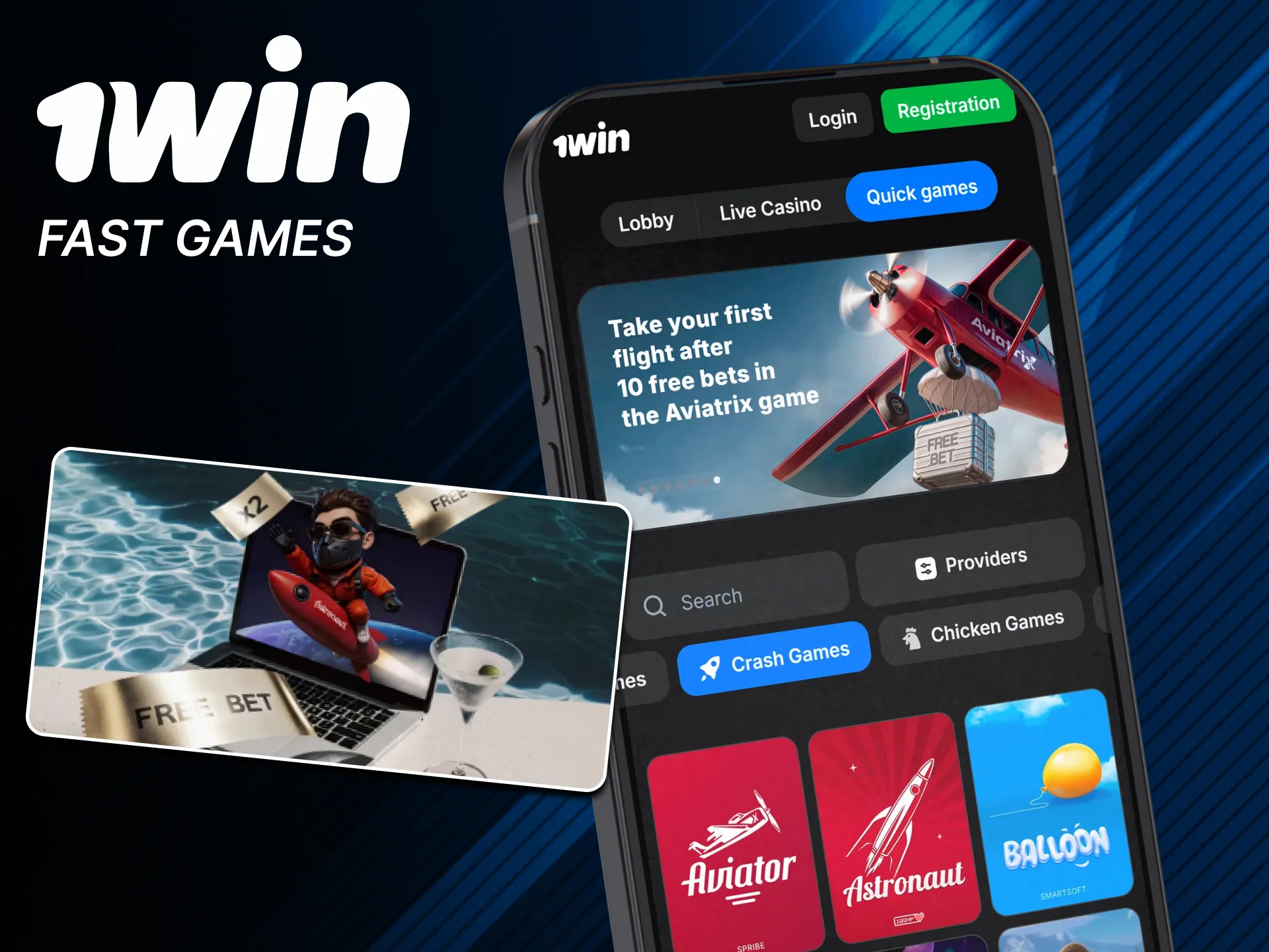 Play fast games on official 1win app.