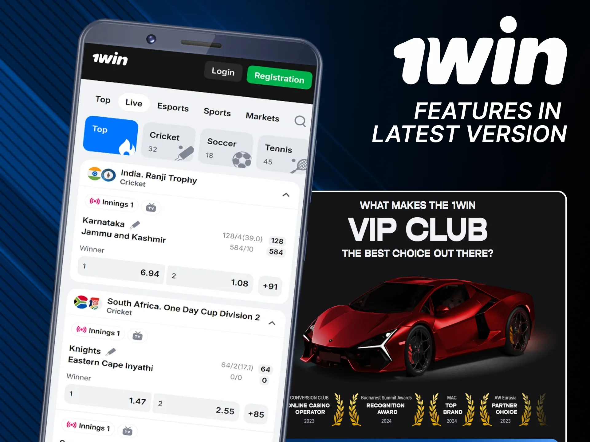 Explore new features on official 1win app.