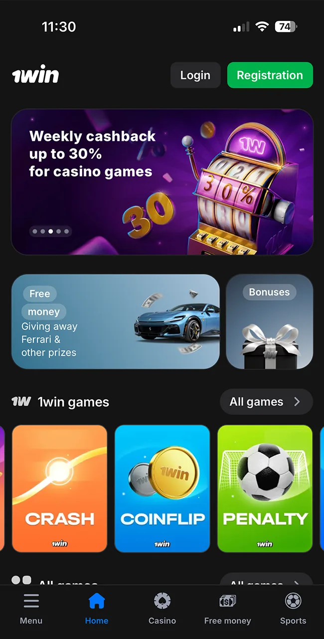 Access the official 1win website from iOS.