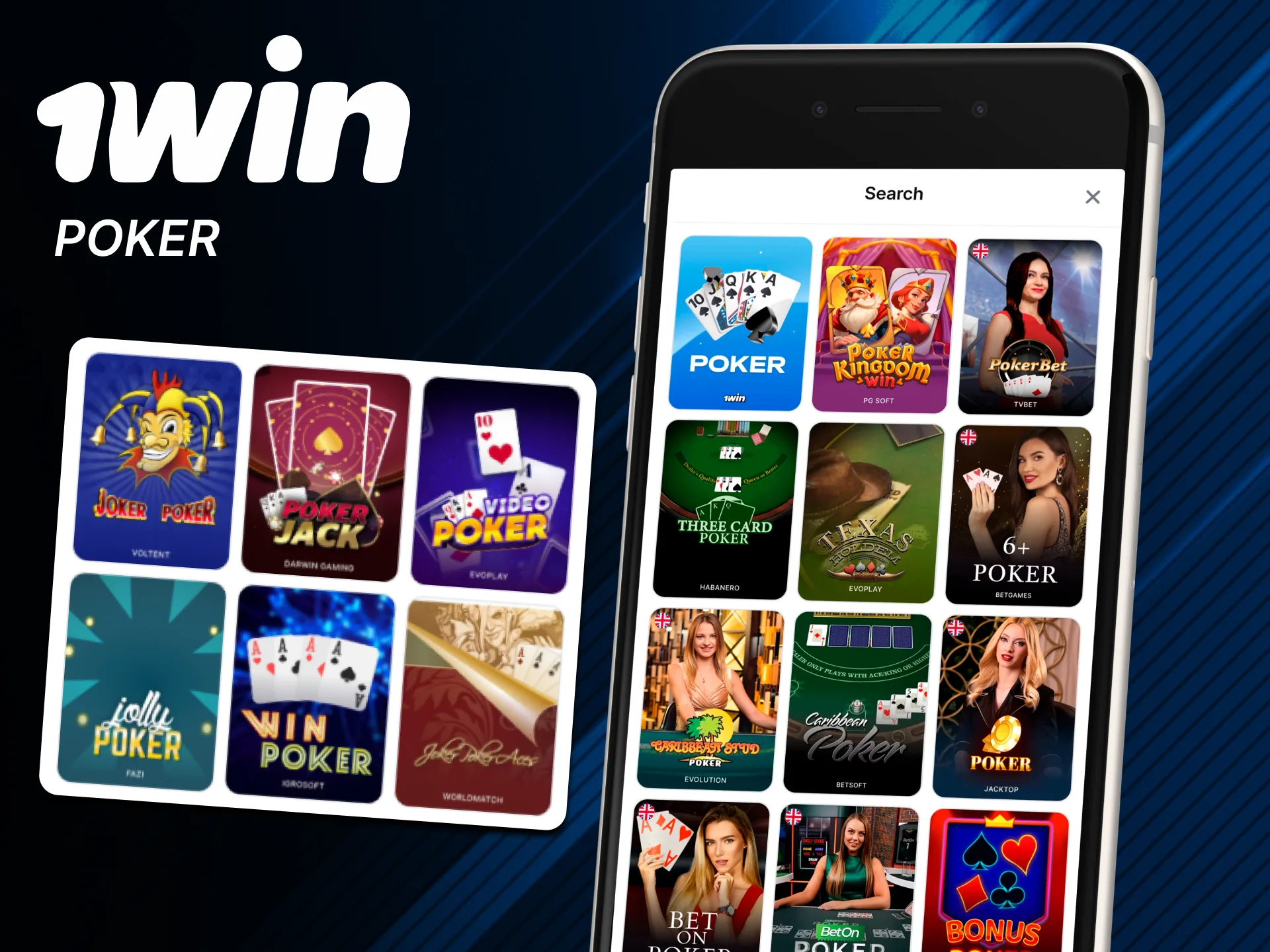 Play mobile poker on official 1win app.