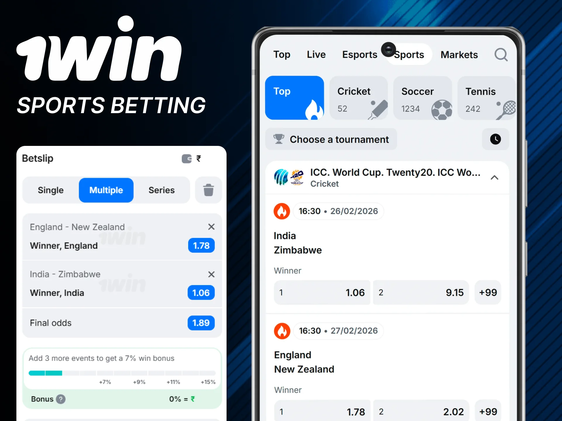 Bet on sports via official 1win app.