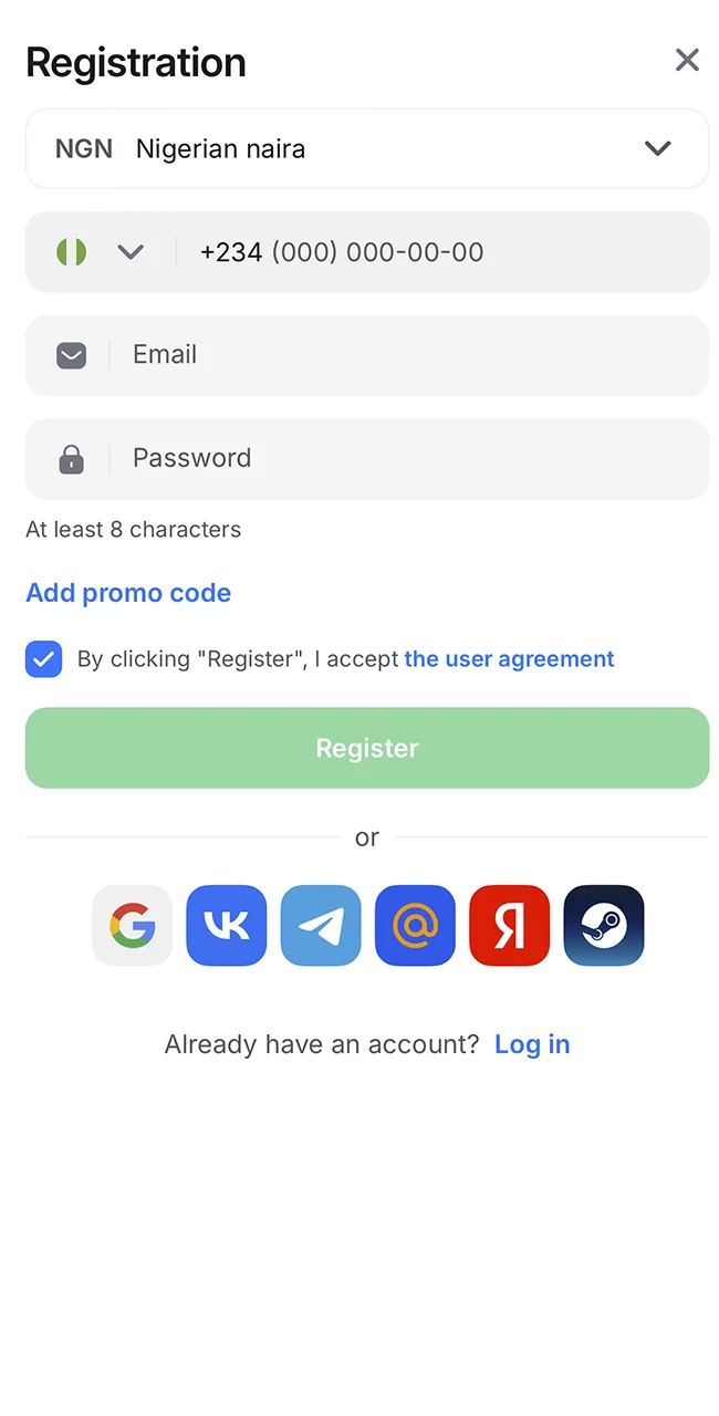 Create an account on the official 1win website.
