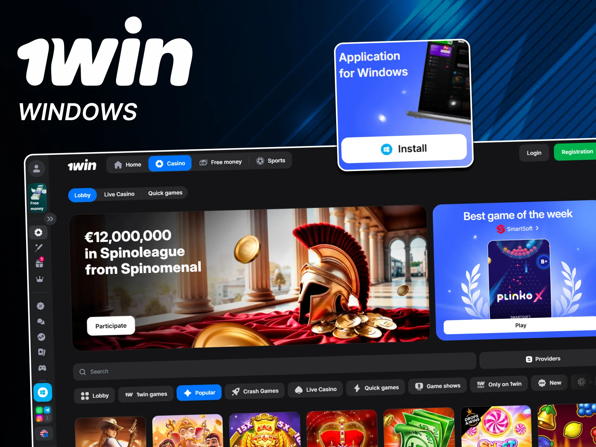 Download official 1win Windows app for PC.