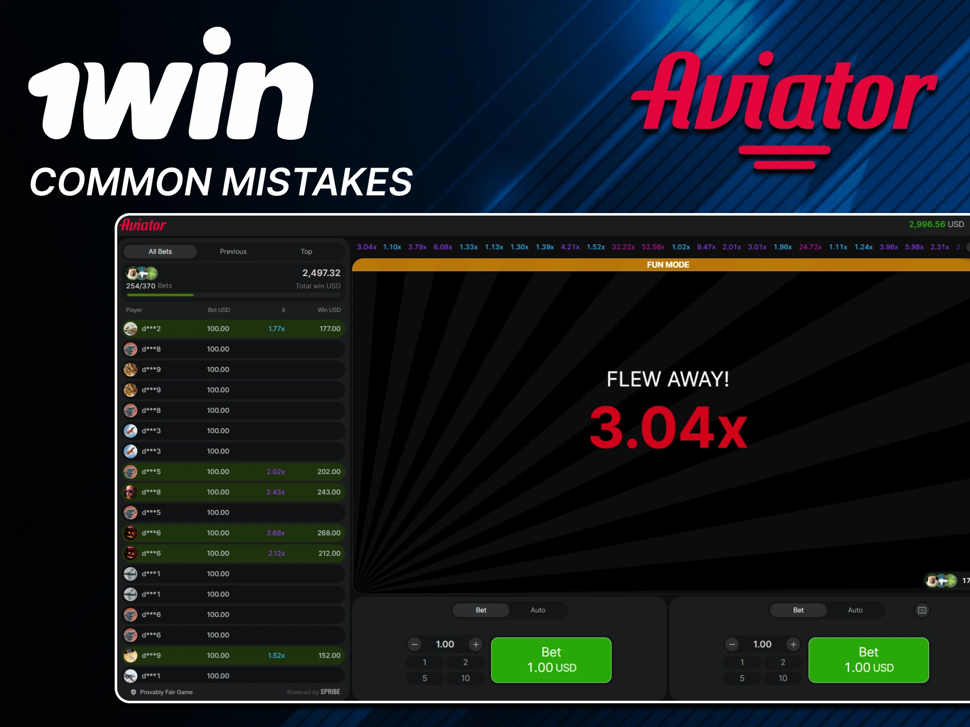 Don't make mistakes when playing Aviator at 1win.