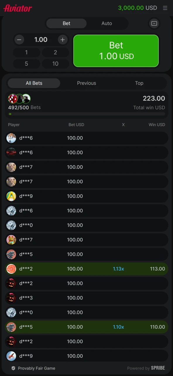 You can monitor the bets in the Aviator game from 1win.