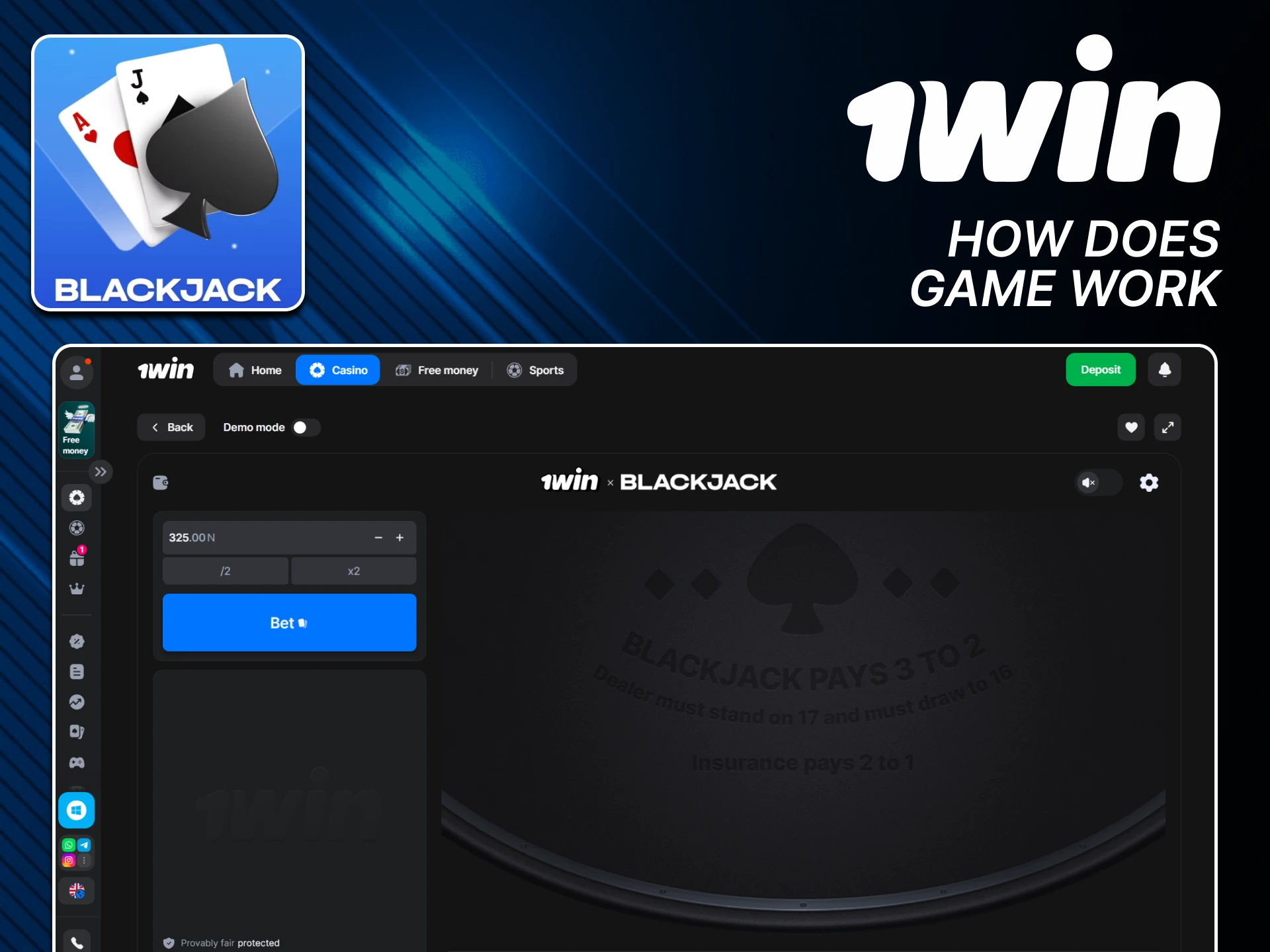 The Blackjack game at 1win is simple and straightforward.