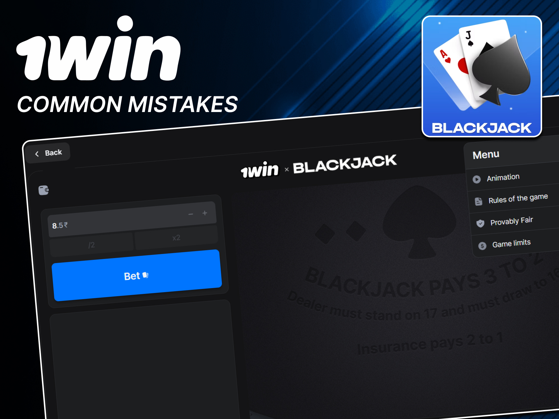 Avoid common blackjack mistakes at 1win.