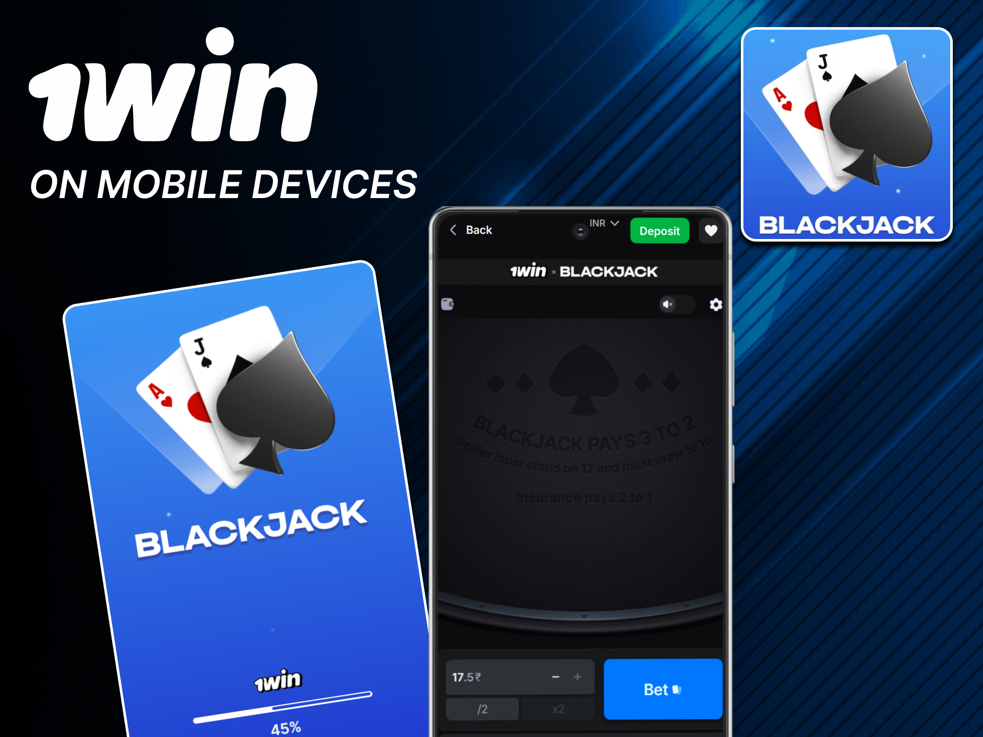 Play 1win blackjack on your mobile device officially.