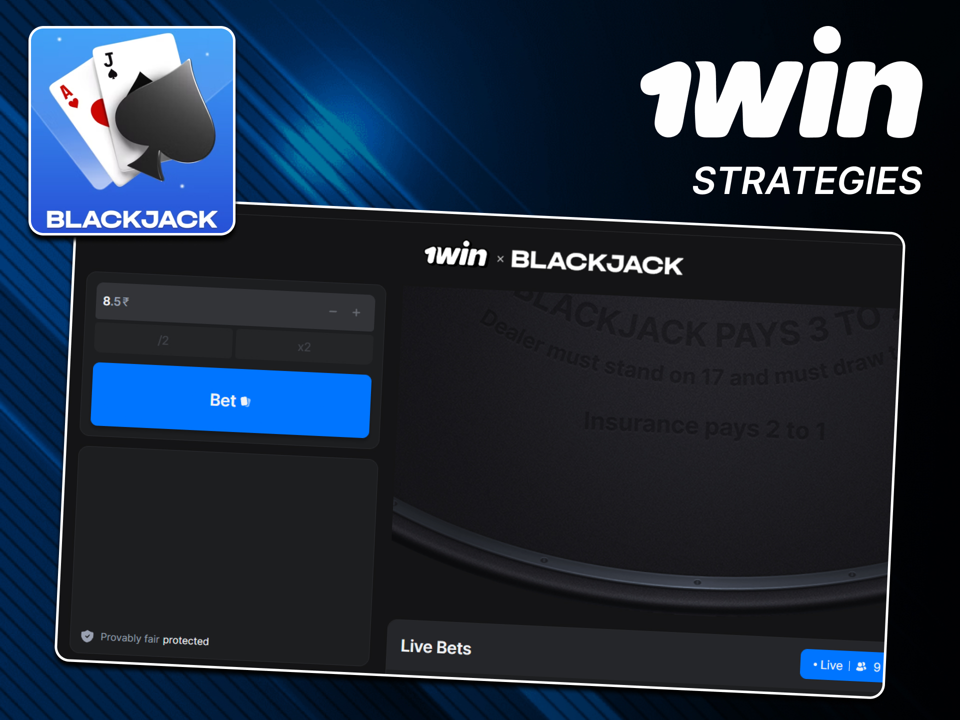 Use winning strategies for blackjack at 1win.