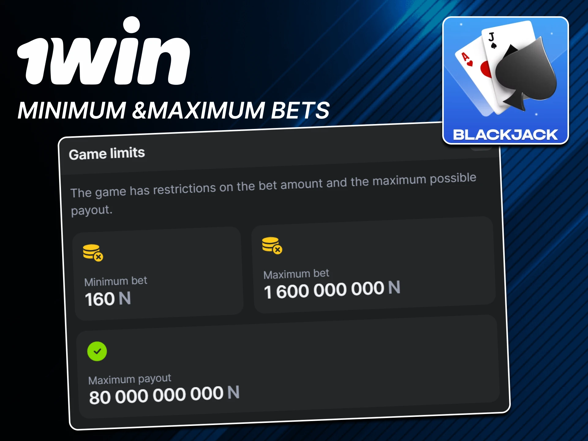 There are limits for bets in Blackjack from 1 win.