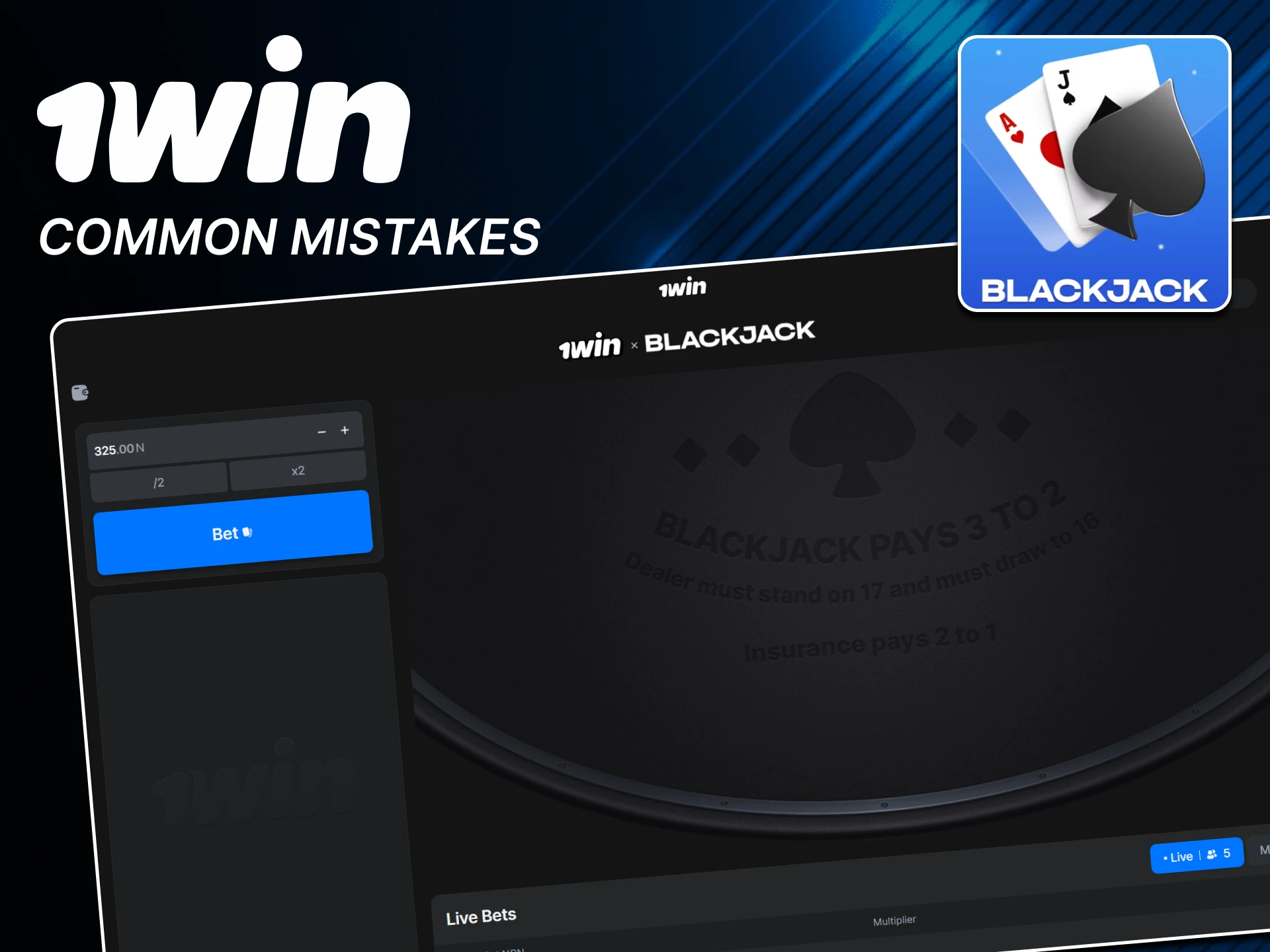 Avoid simple mistakes in Blackjack from 1win.