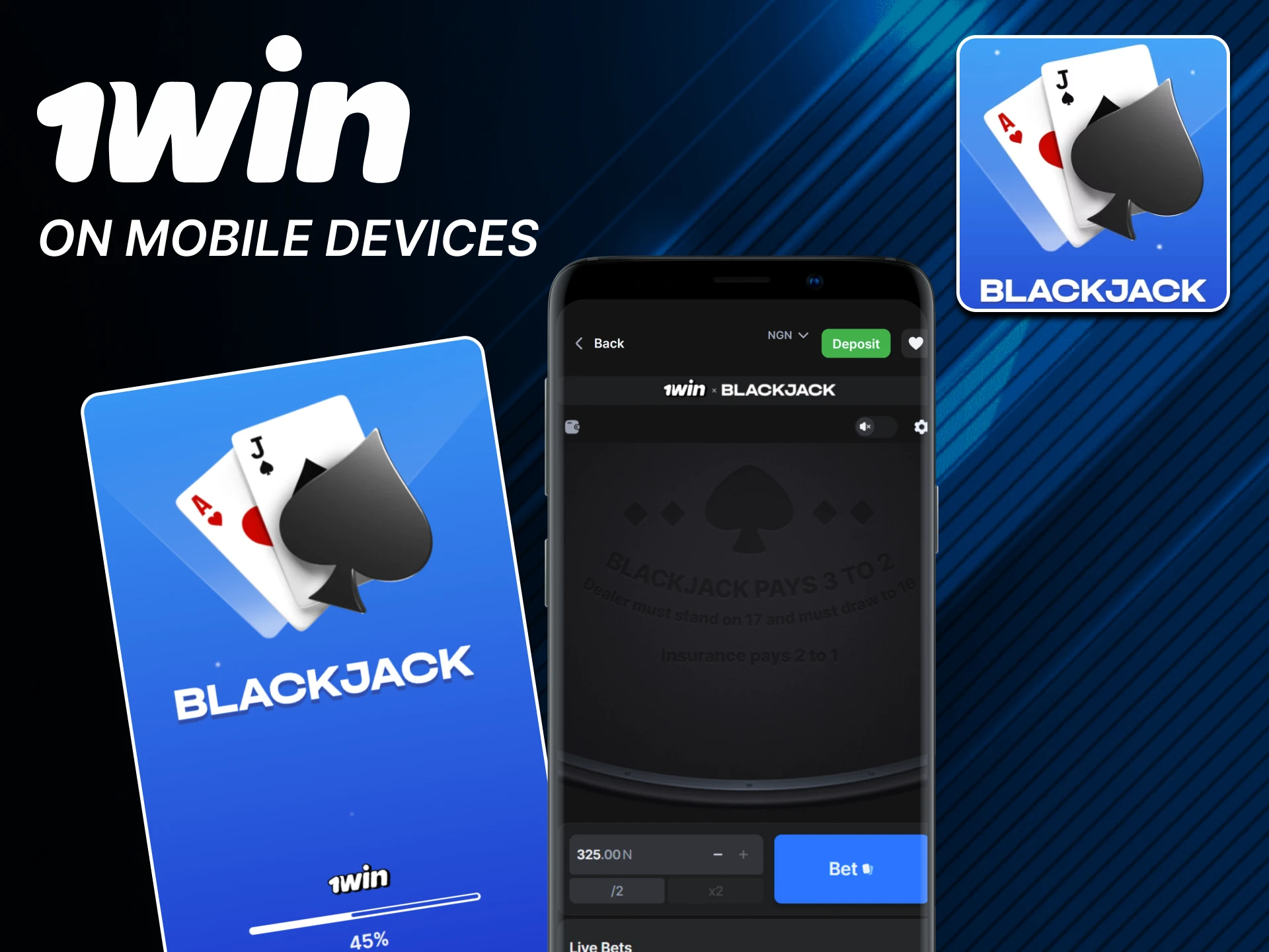 You can play Blackjack from 1win on your smartphone.
