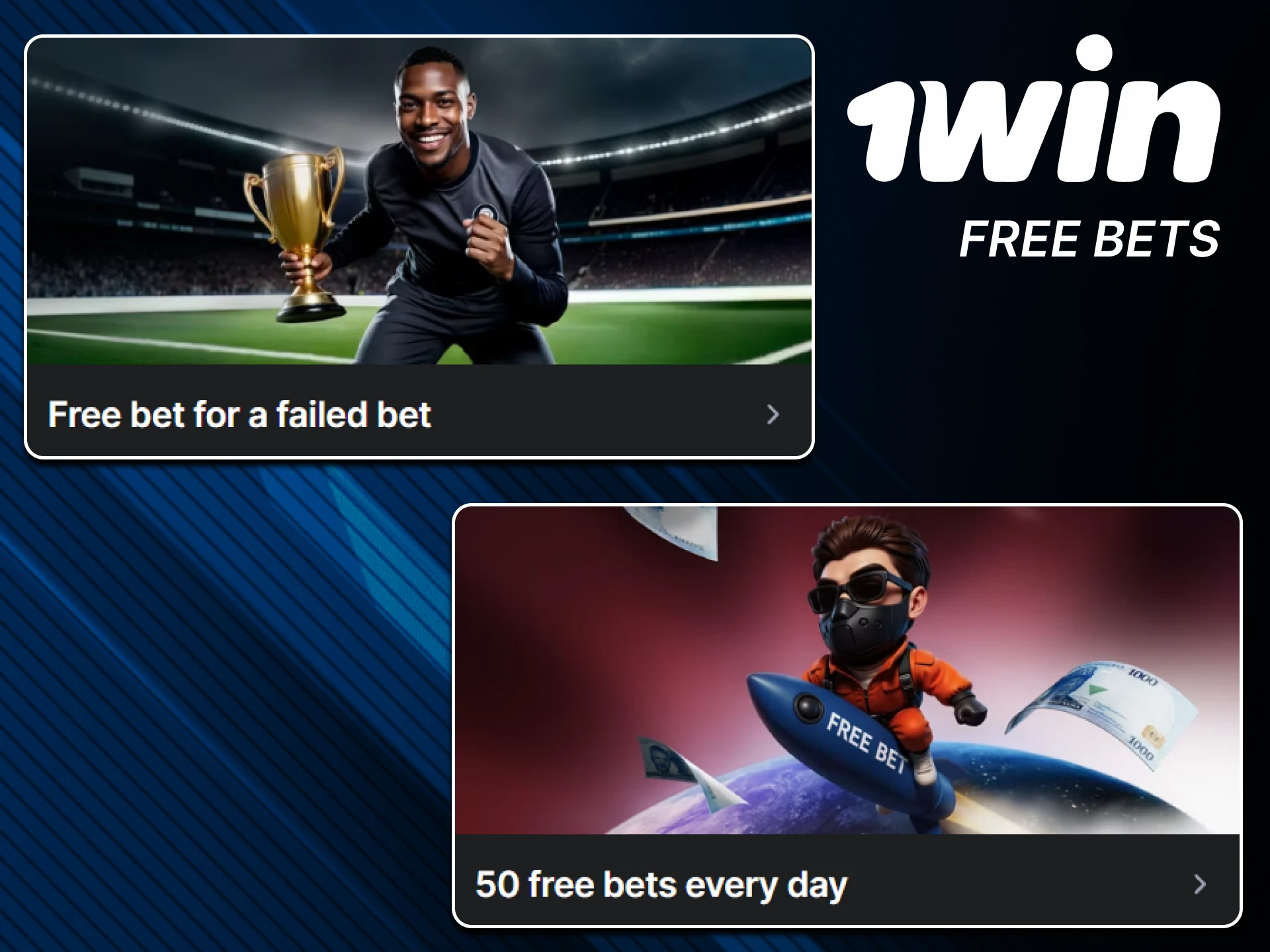 Place free bets with 1win bonuses.