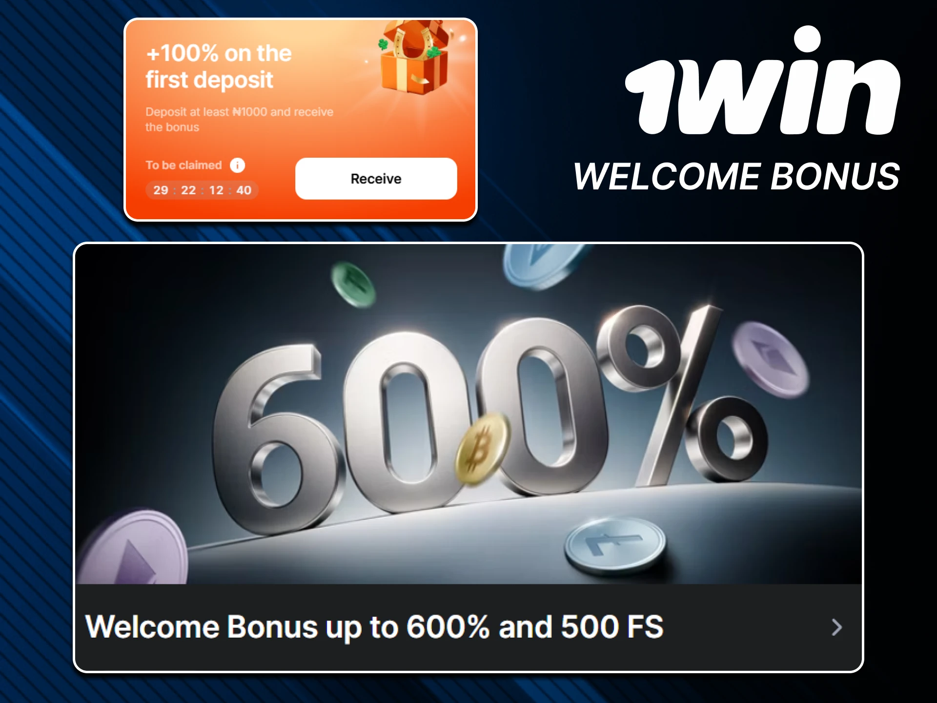 New users will receive a welcome bonus from 1win.