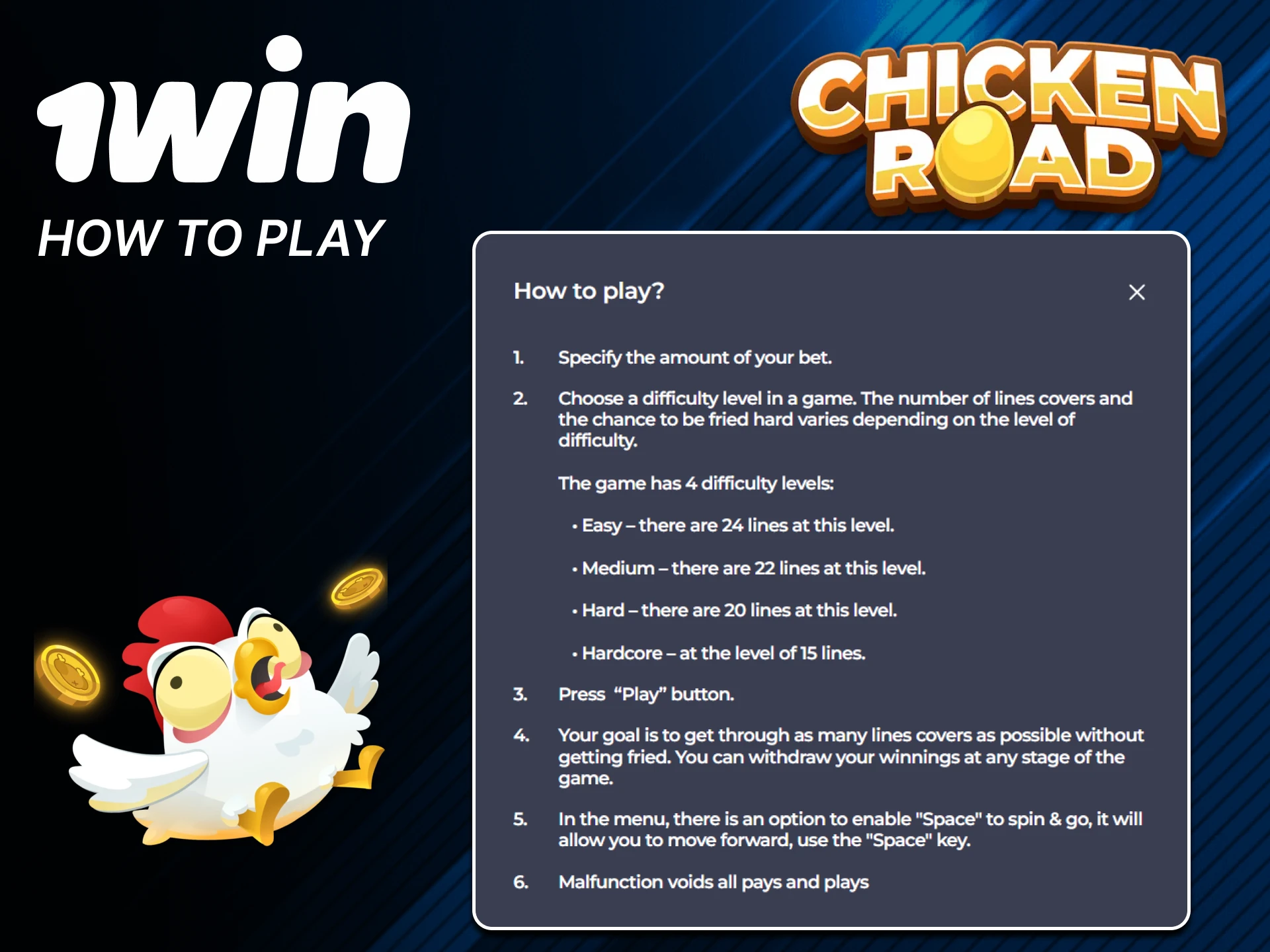 You can start playing Chicken Road in just a few steps on the 1win website.