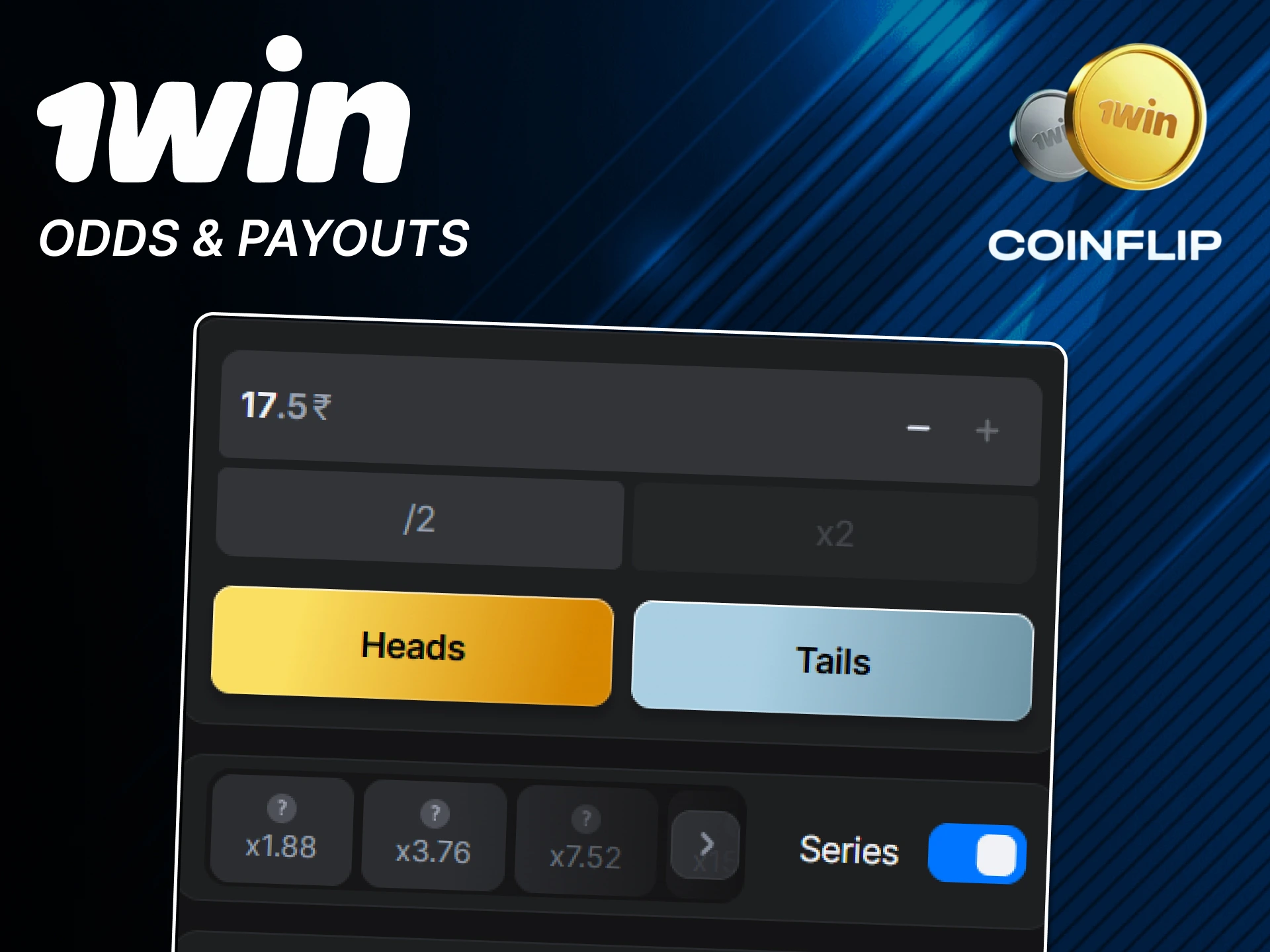 View 1win Coin Flip odds and potential payouts.