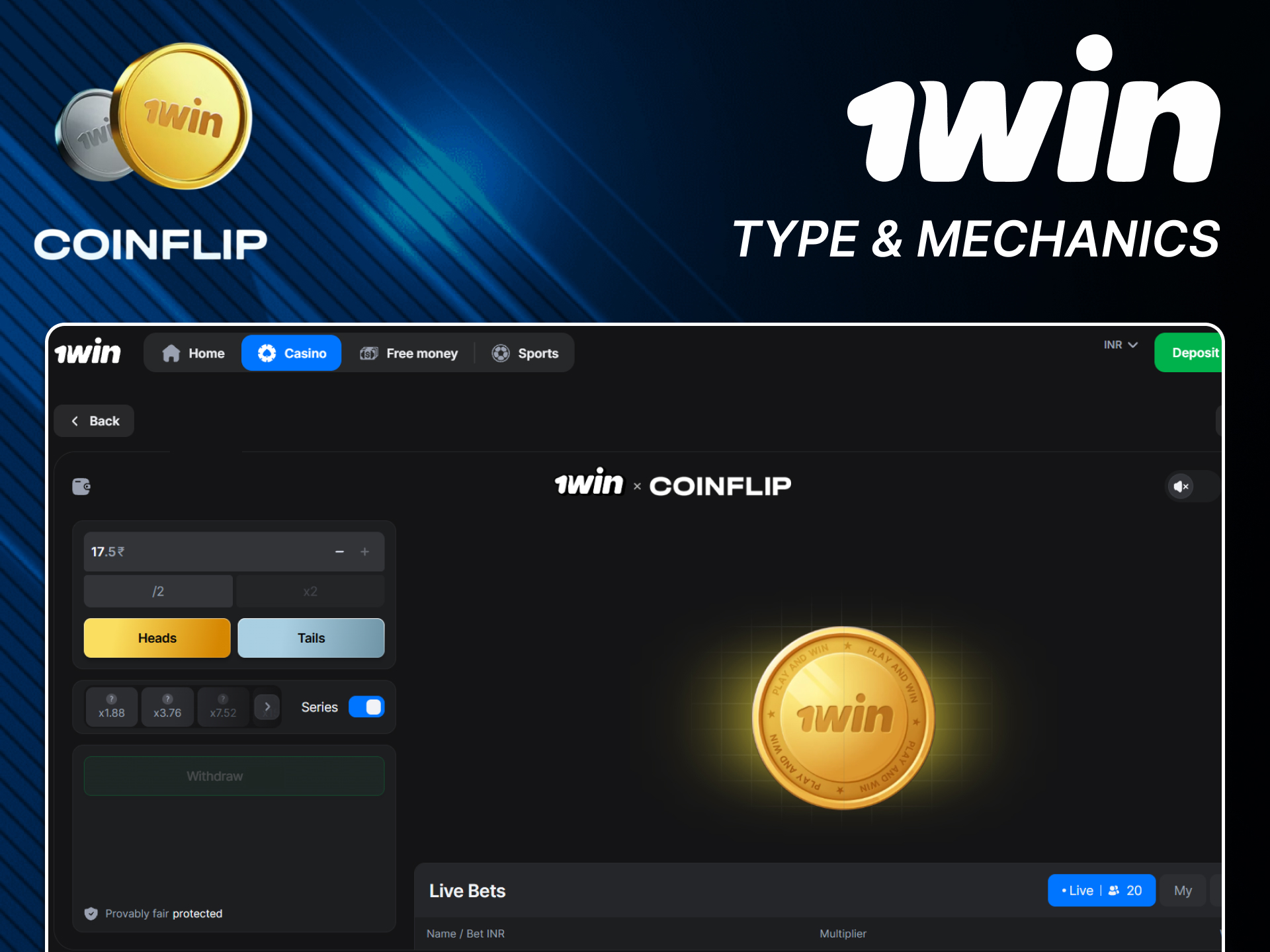 Understand 1win Coin Flip mechanics and game types.