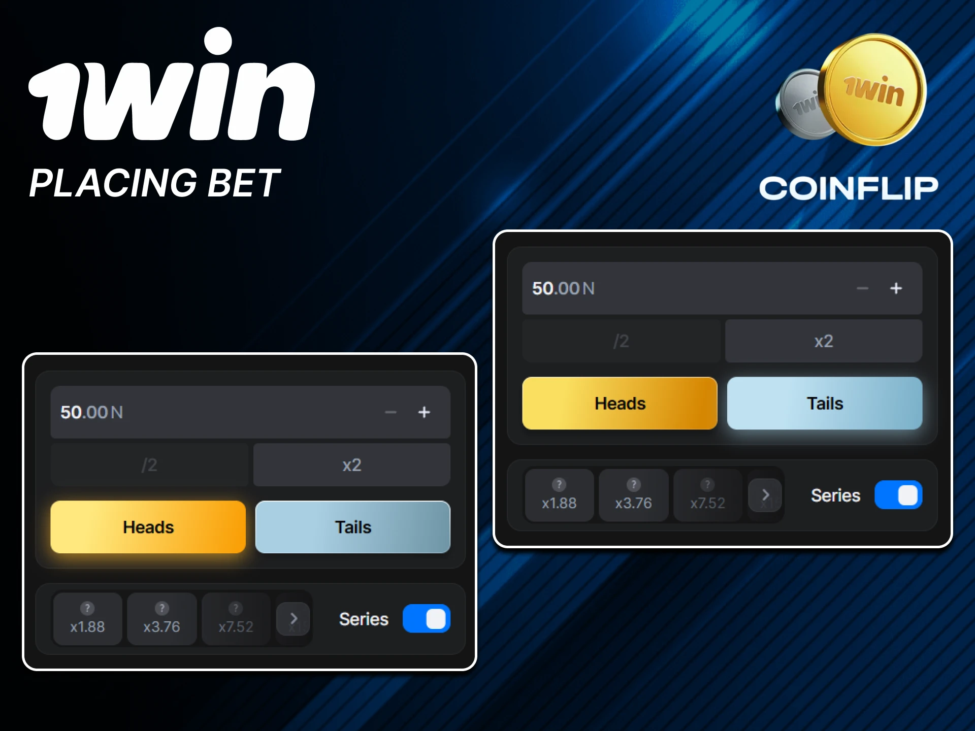 Placing a bet in the Coin Flip game from 1win is easy.