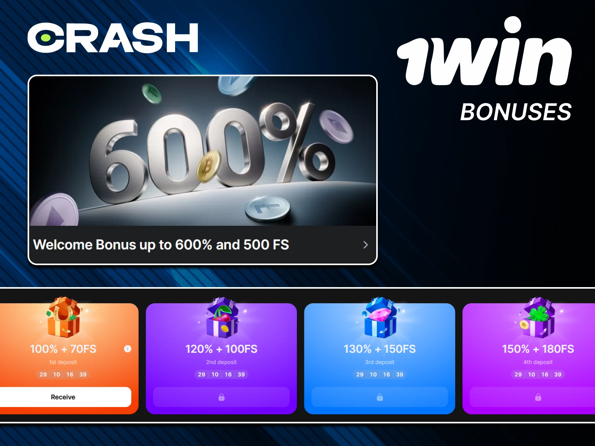 1win offers many bonuses for the Crash game.