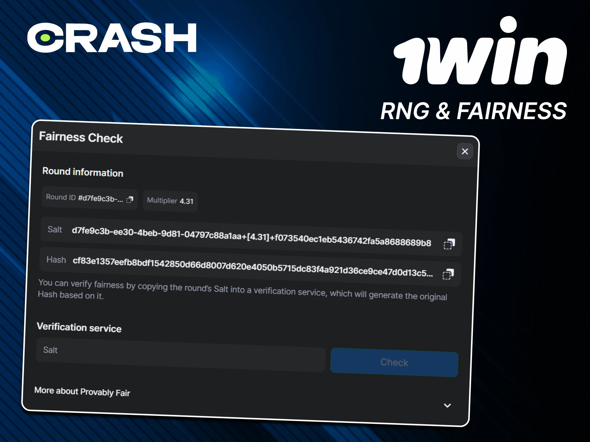 Each round works through a specific protocol in the Crash from 1win game.