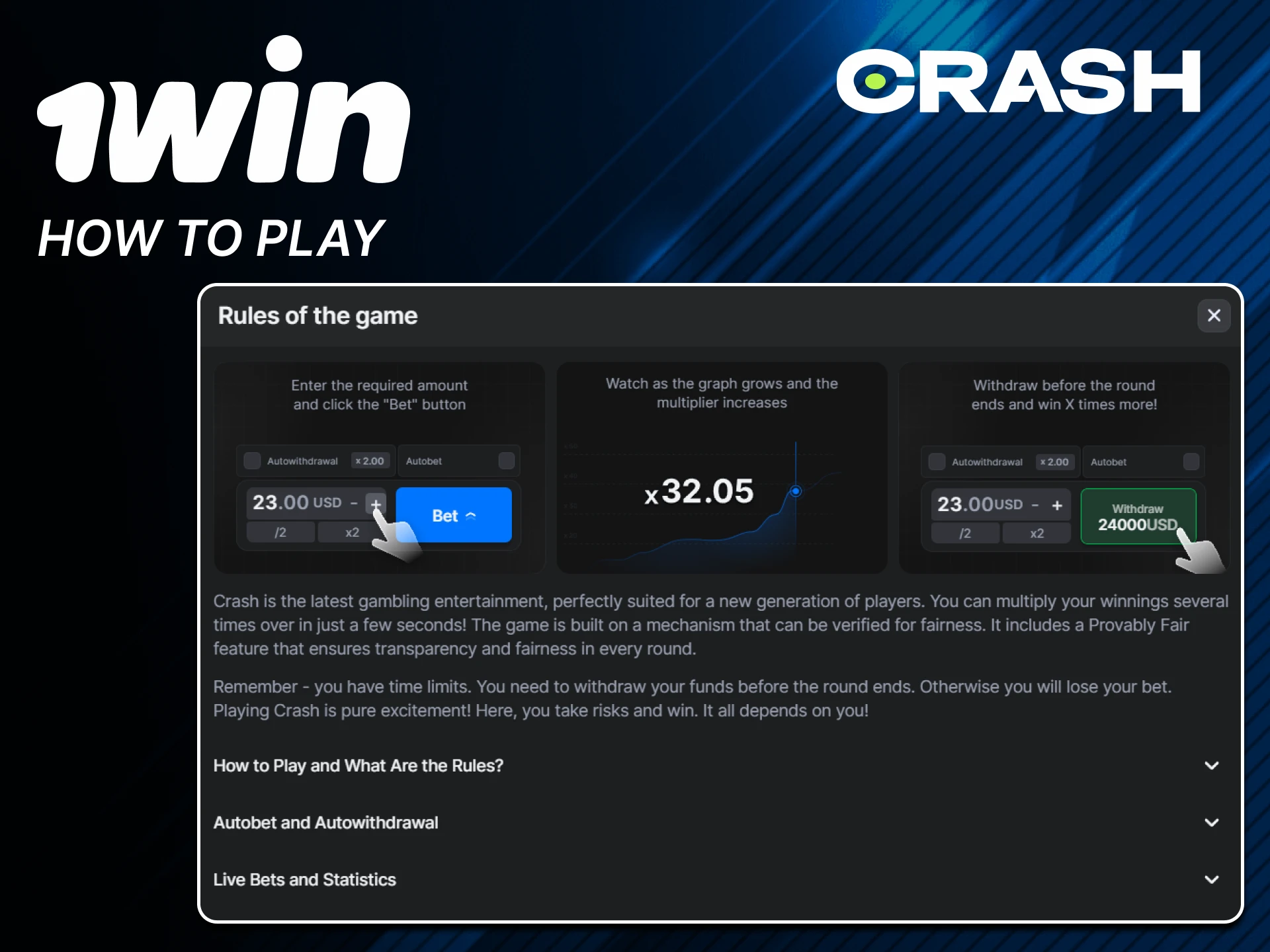 Go to the casino section to play Crash from 1win.