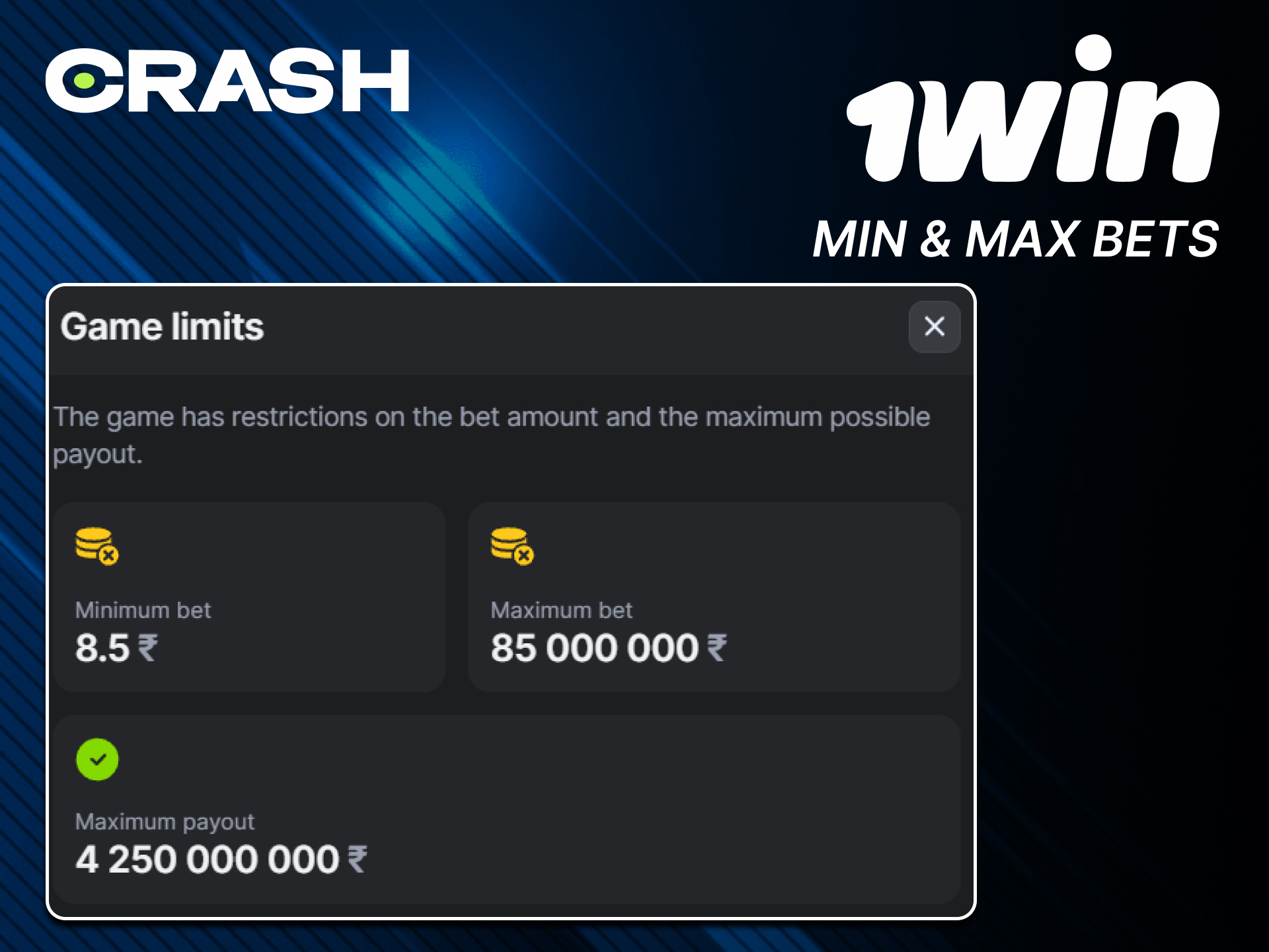 View betting limits at the 1win Crash game.