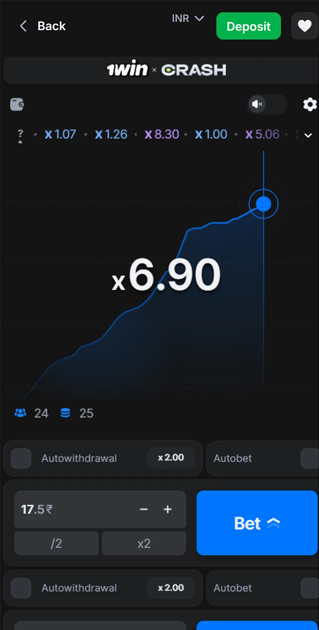 Play the official 1win Crash game and win.