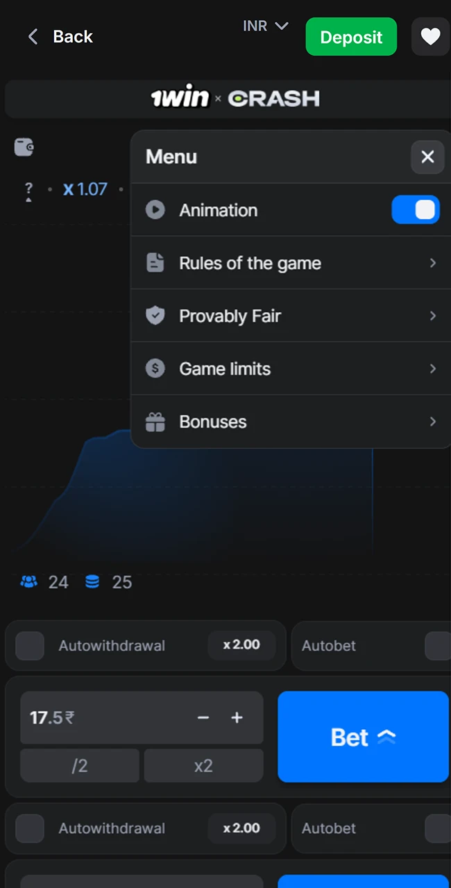 Access all features through the official 1win menu.