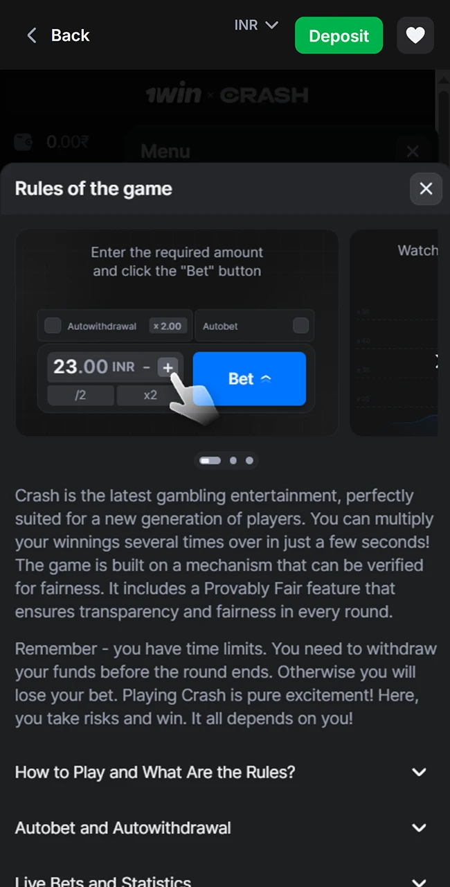 View official 1win Crash rules before you play.