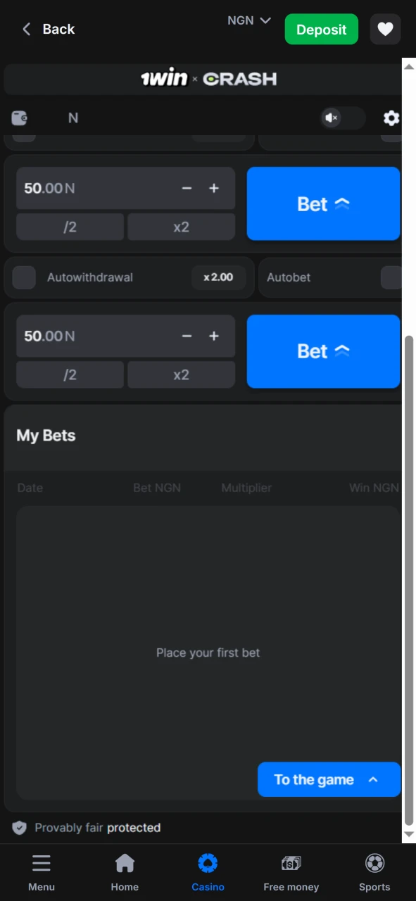 Watch the player's bets in the game Crash from 1win.
