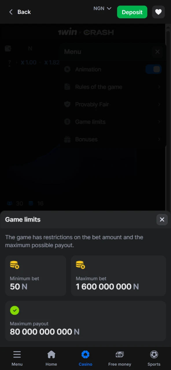 In the Crash game you must respect the limits.