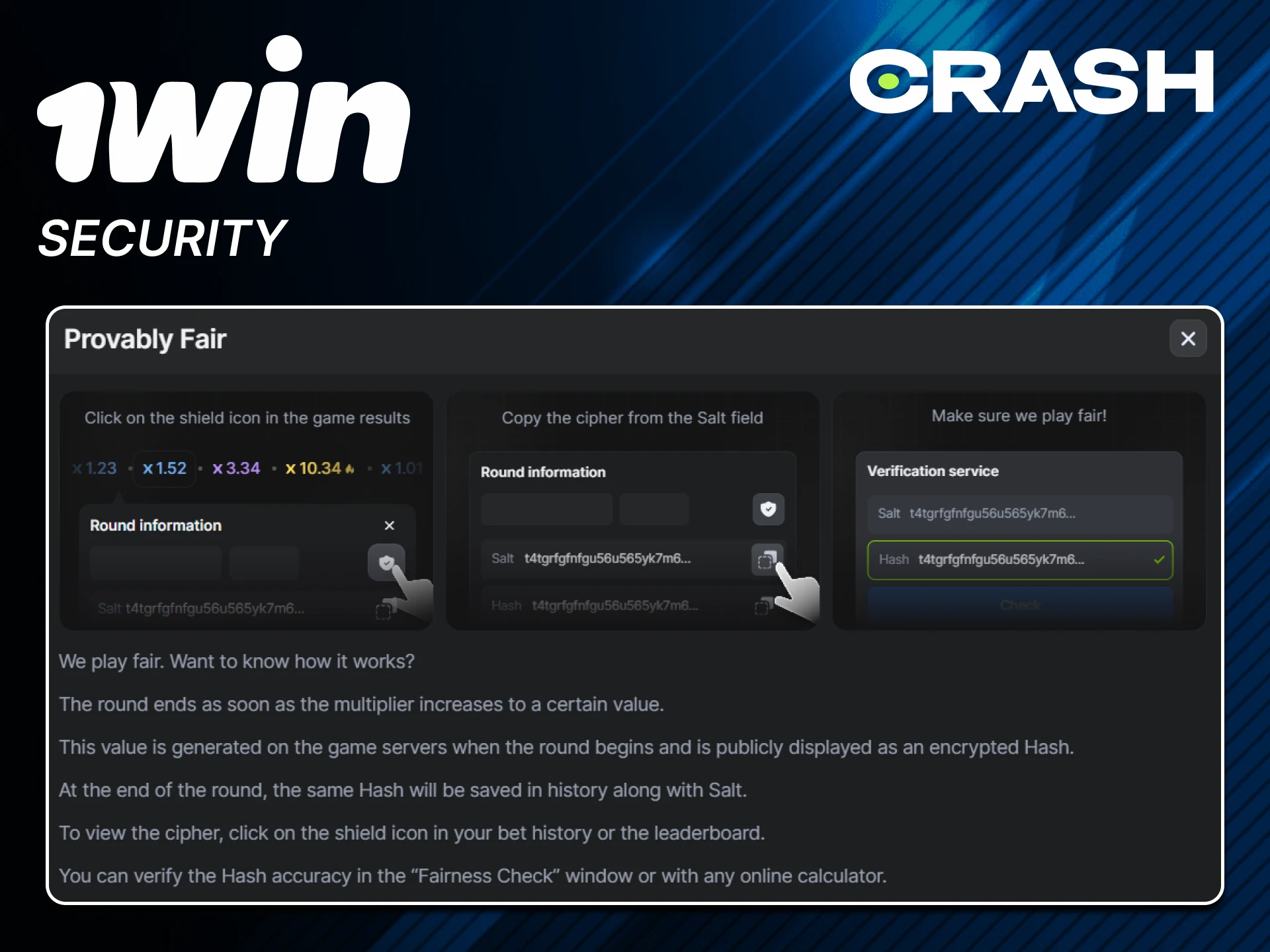 The Crash game from 1win has special protection.