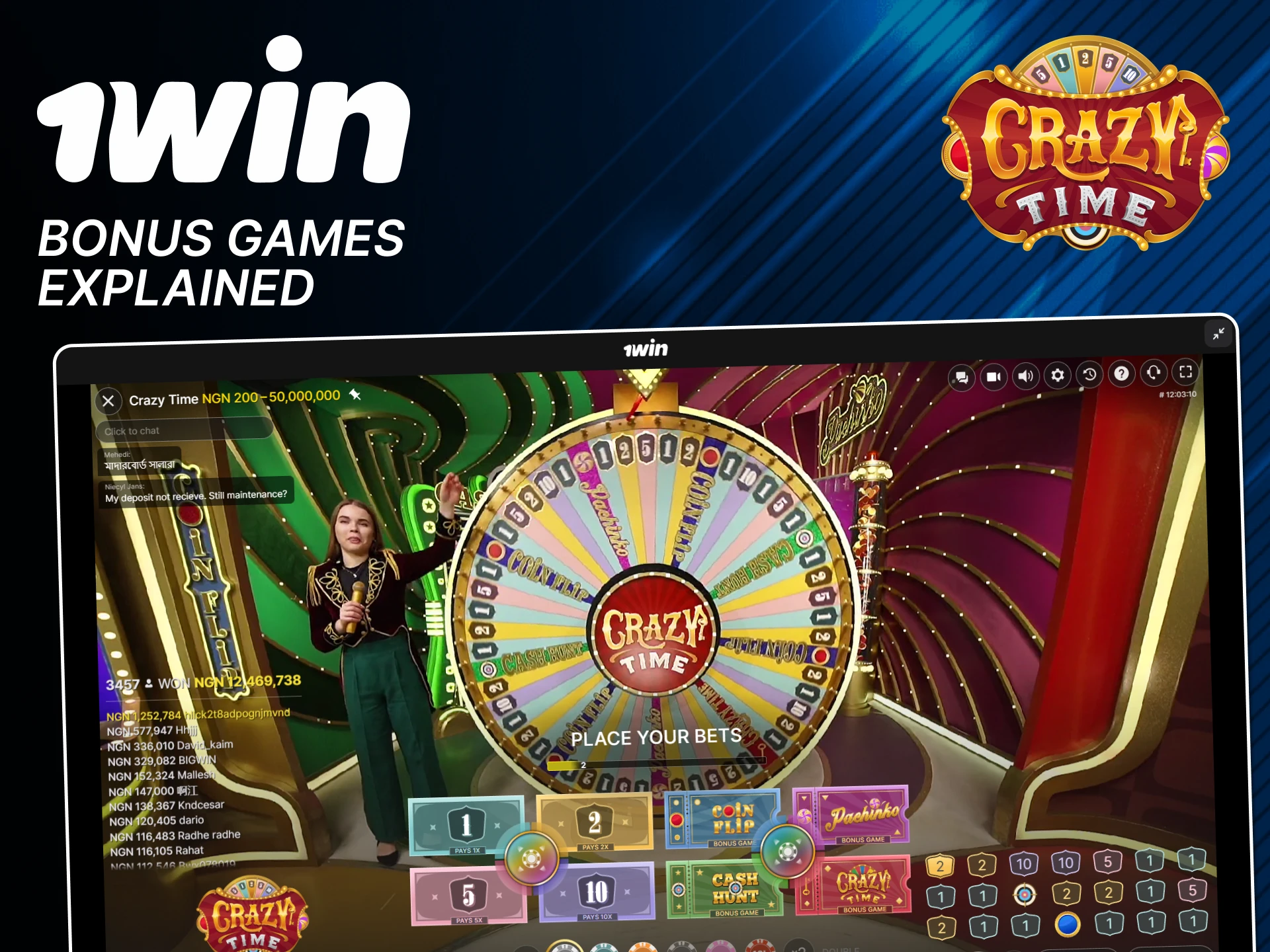 The Crazy Time game from 1win provides internal bonuses.