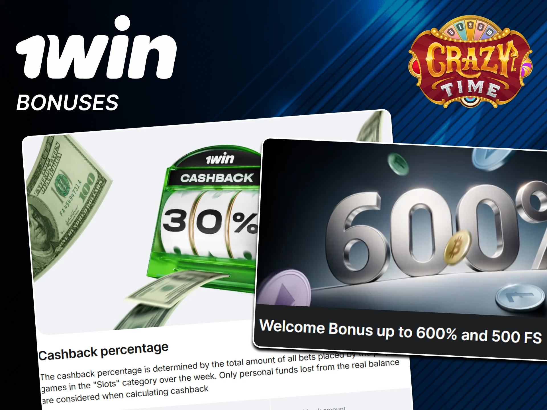 1win is giving bonuses to Crazy Time fans.
