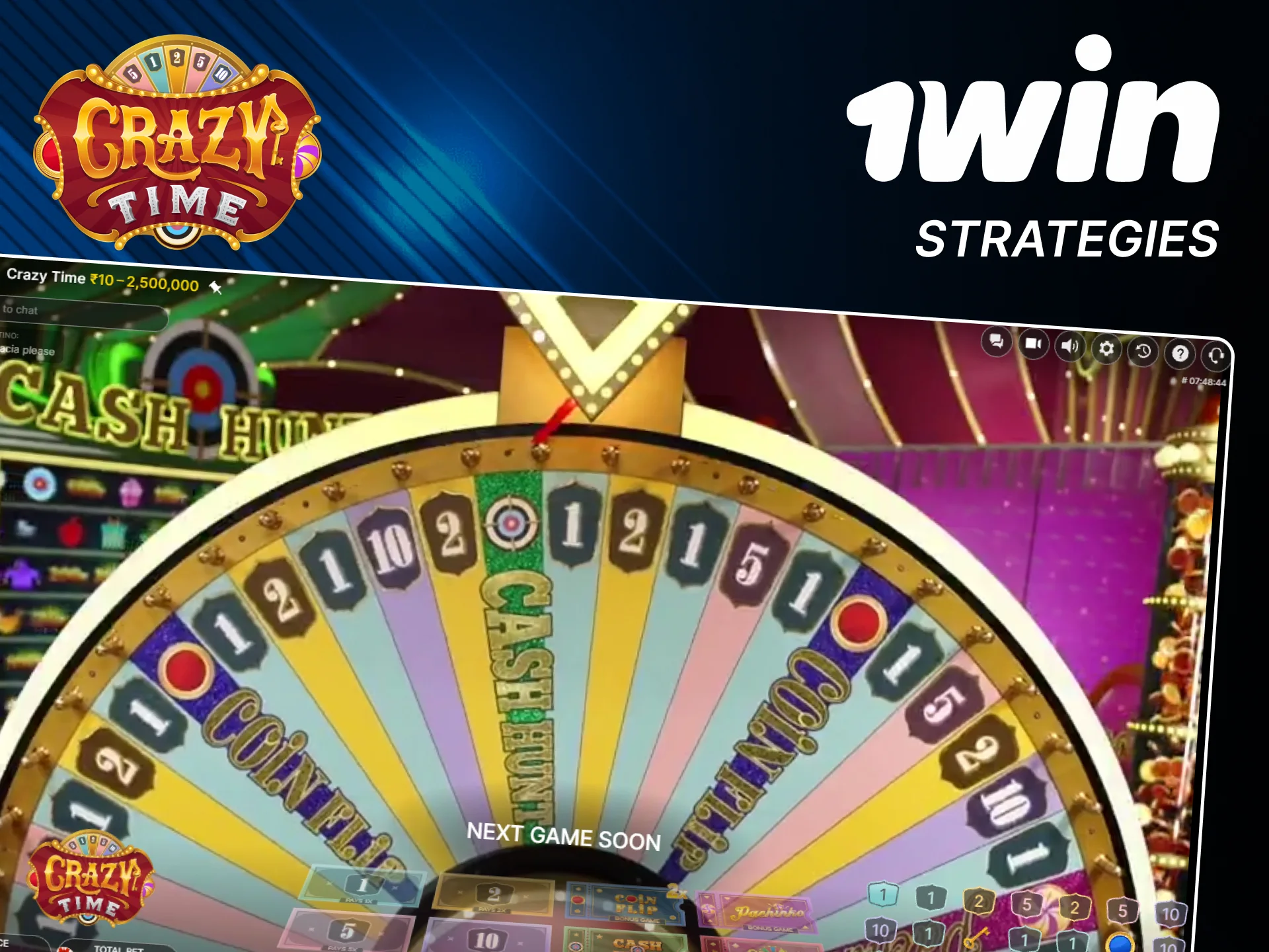 Use winning strategies for 1win Crazy Time game.