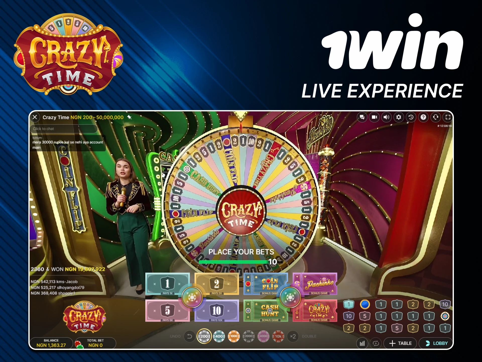 Play Crazy Time is a game from the live casino section.