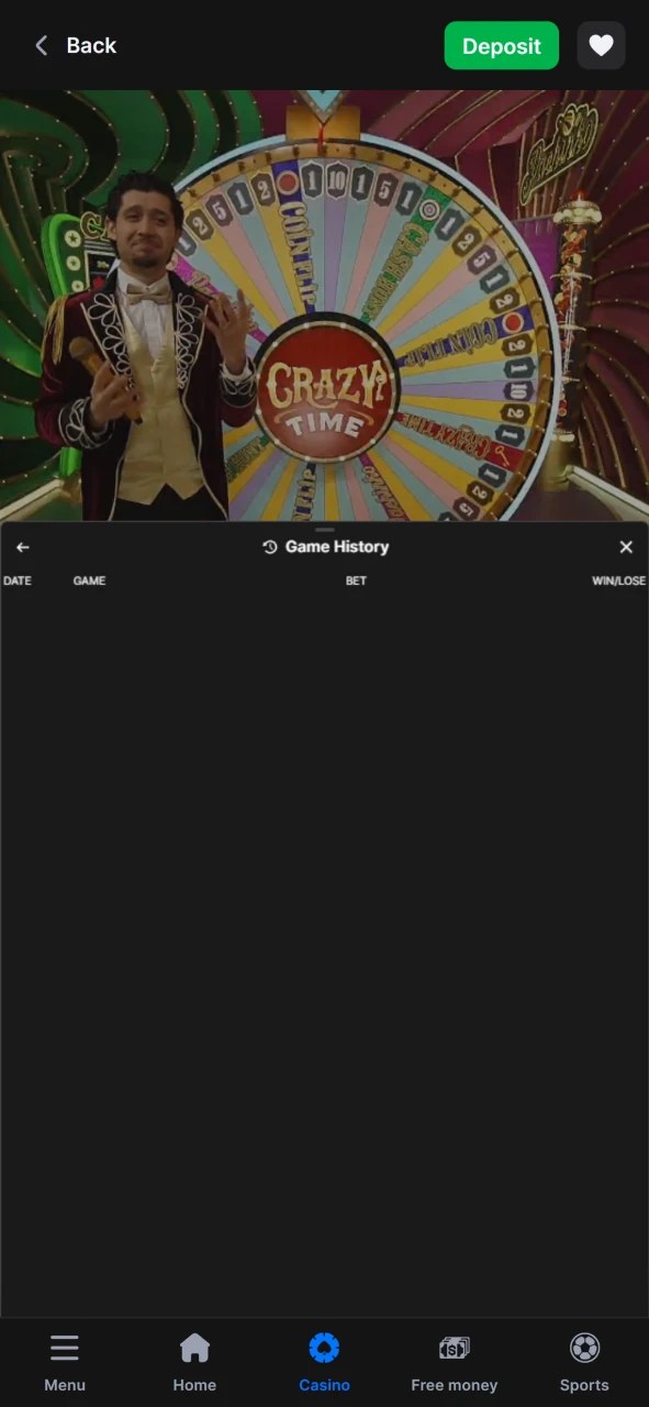 Monitor your results in the Crazy Time game from 1win.