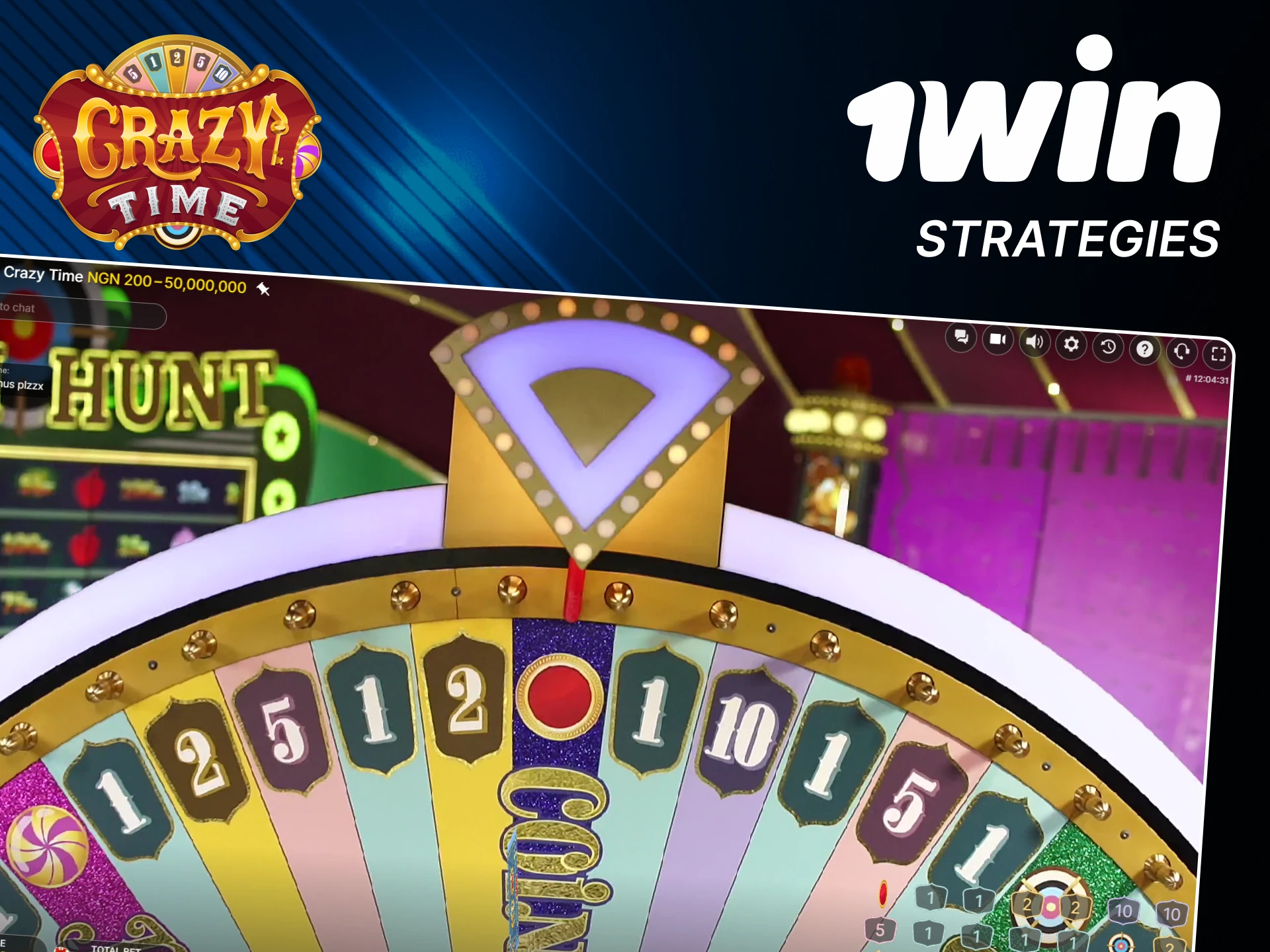 You should learn strategies for the Crazy Time game from 1win.