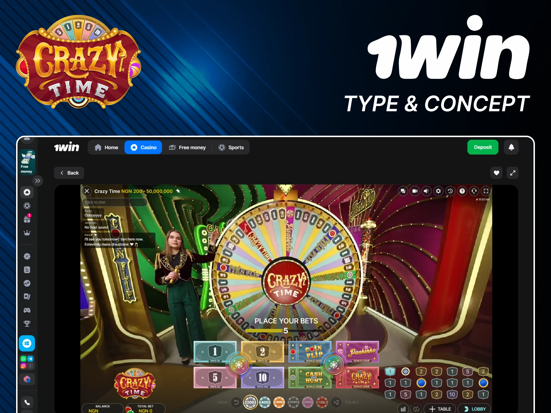 Find out what type of game Crazy Time is from 1win.