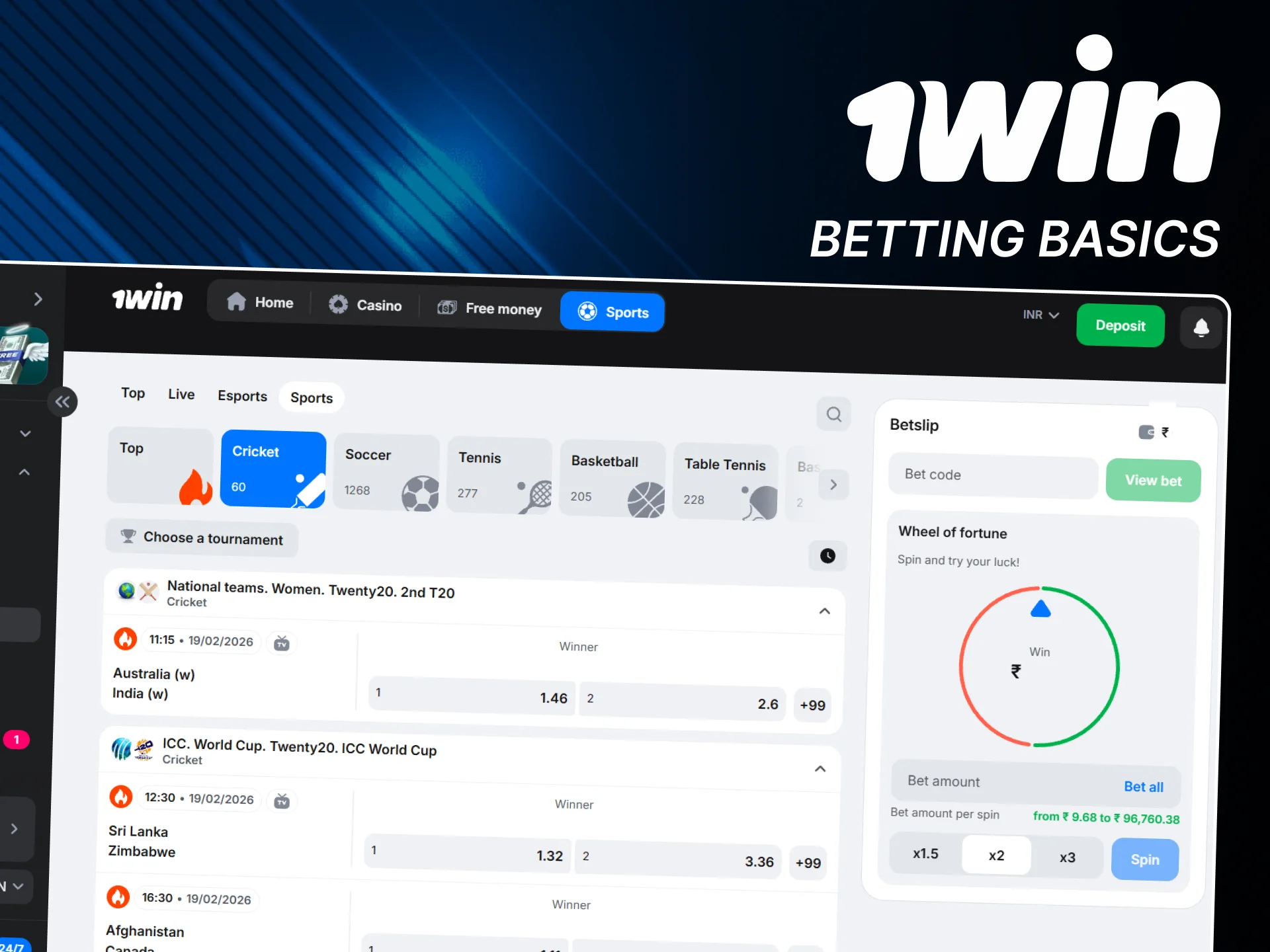 Learn cricket betting basics at the 1win site.