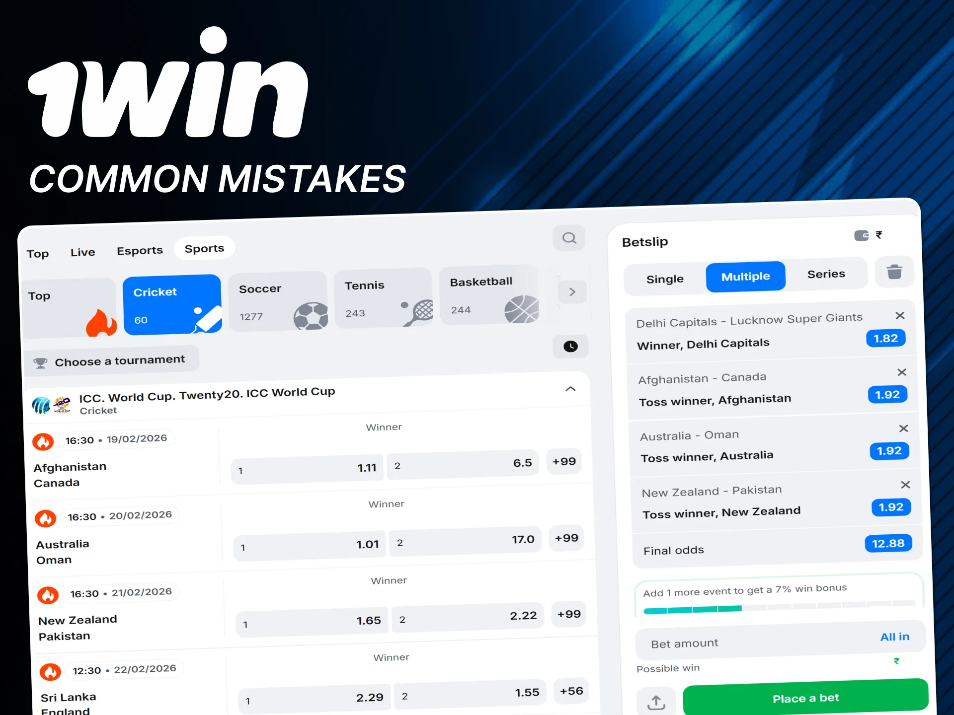 Avoid common cricket betting mistakes at 1win.