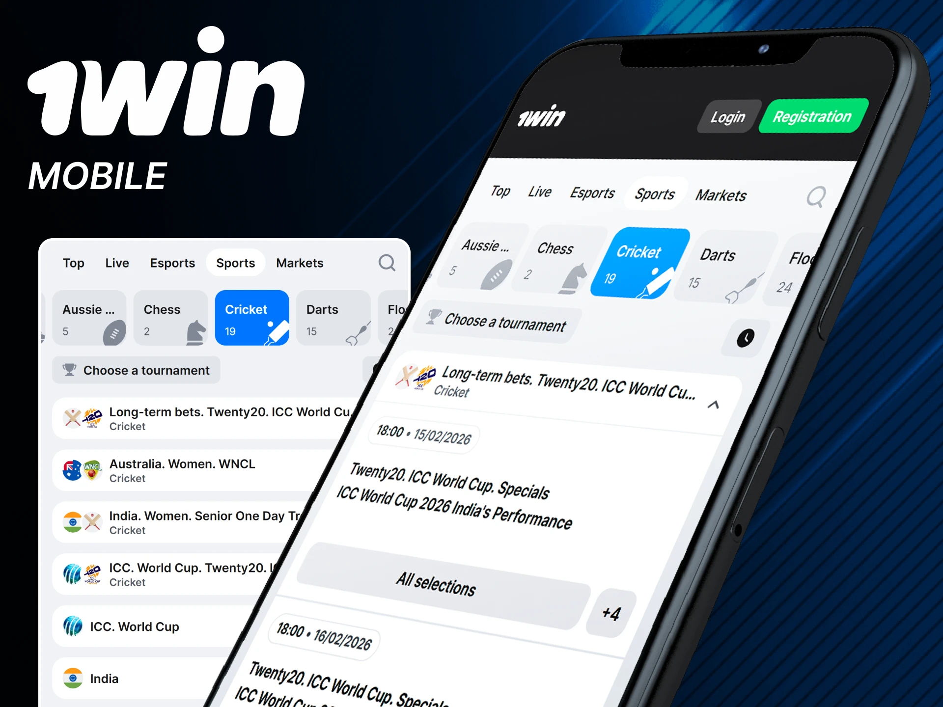 Use the 1win app on your smartphone to bet on cricket.