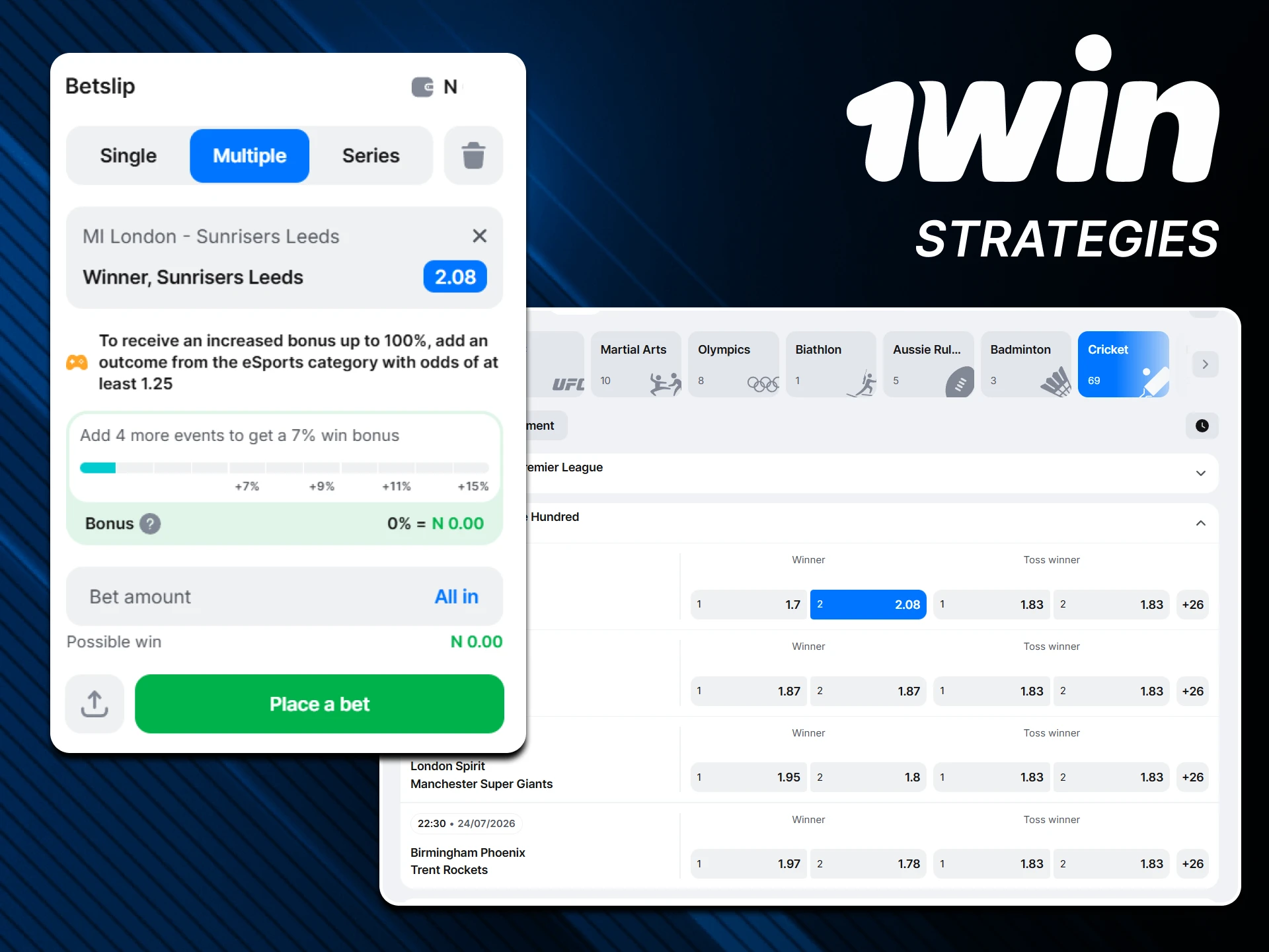 We've compiled the best strategies for betting on cricket at 1win.