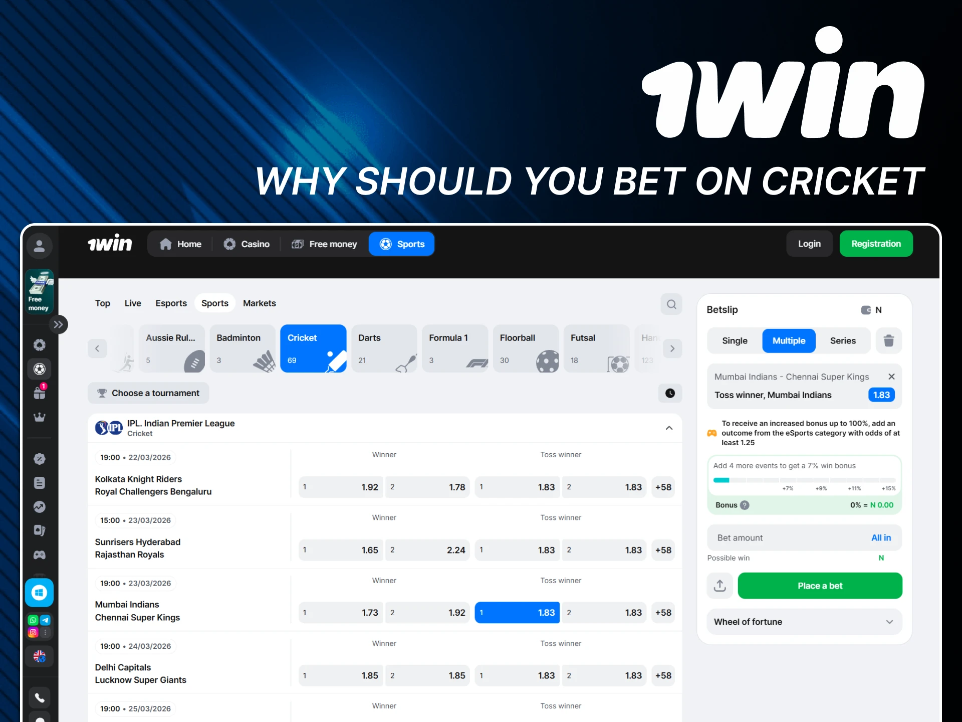 Many advantages await users for betting on cricket from 1win.