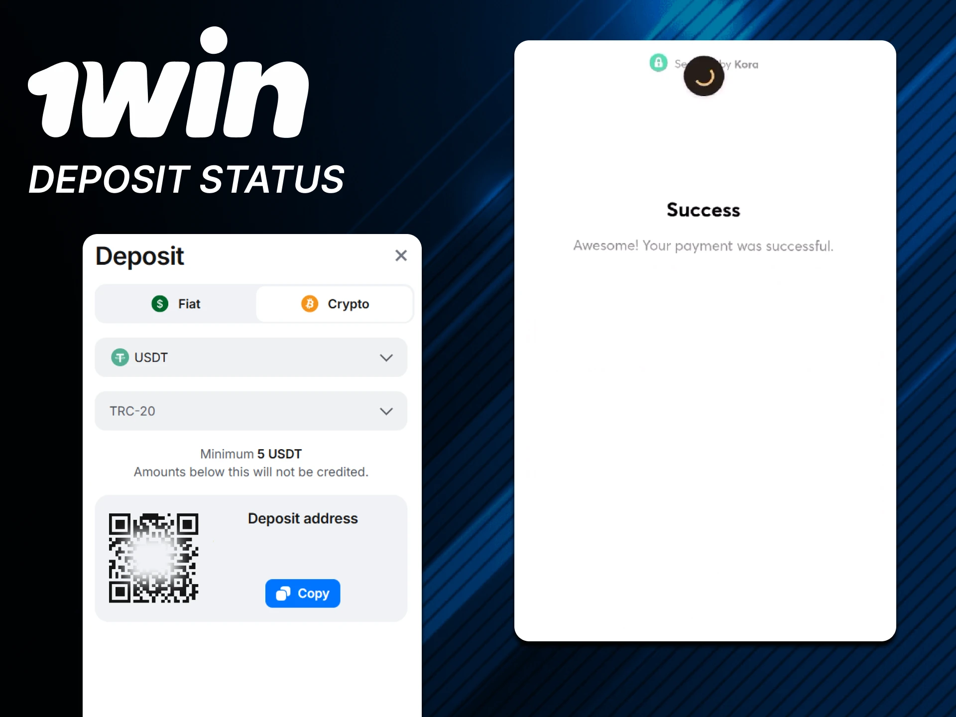 Track the status of your 1win deposit.