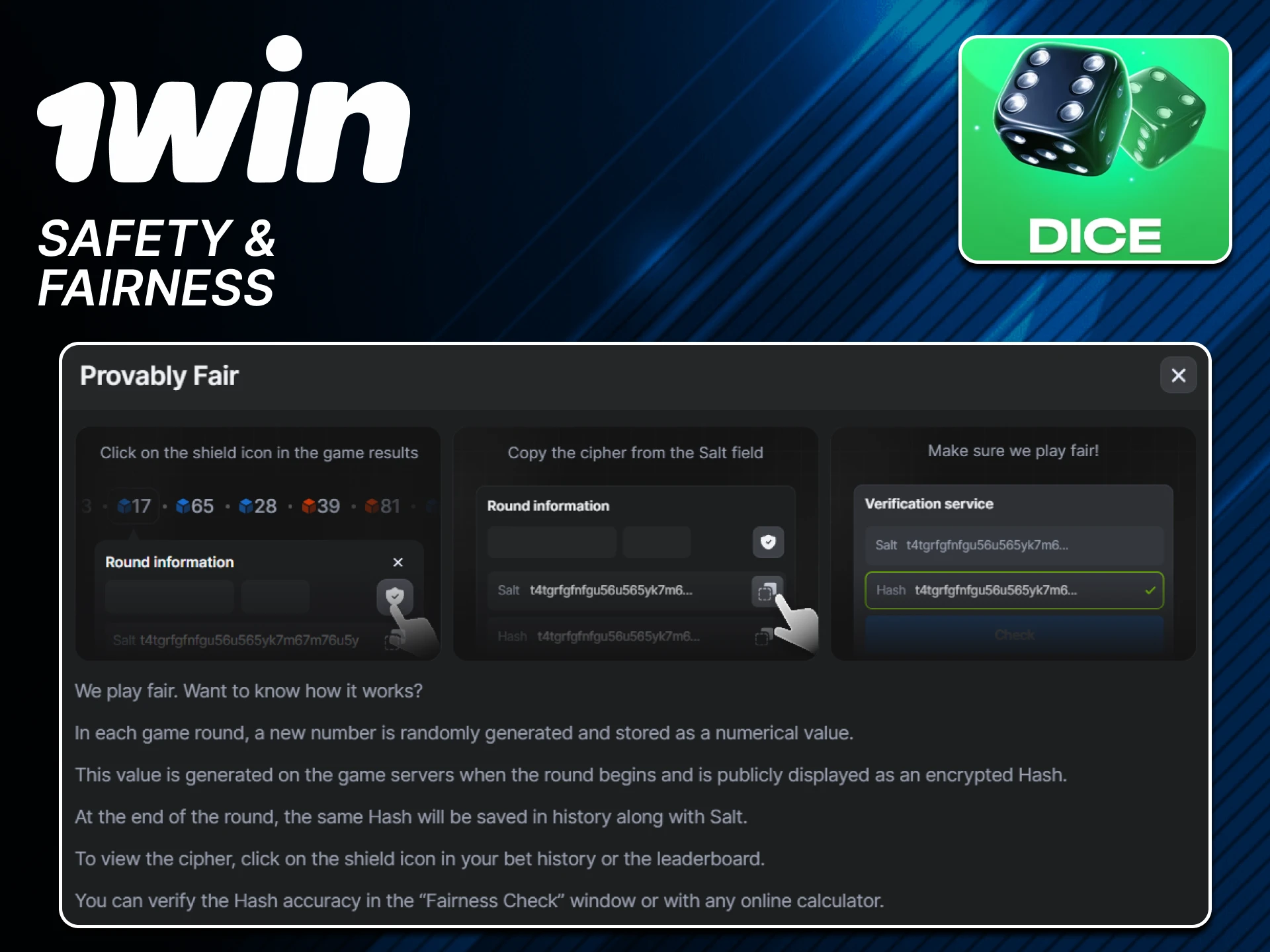 1win is responsible for your safety in the Dice game.